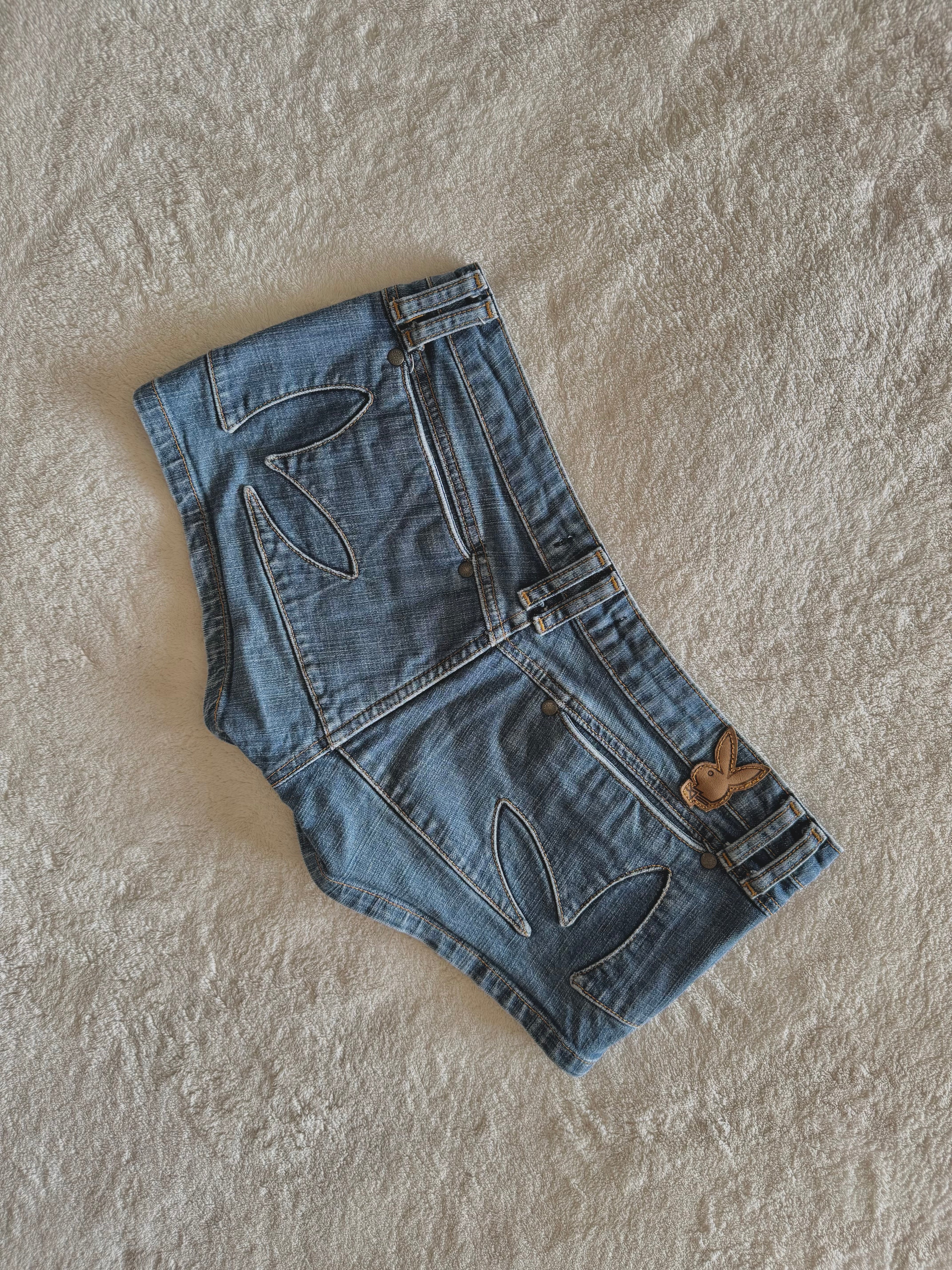 y2k vintage low waisted medium wash playboy bunny micro mini shorts
