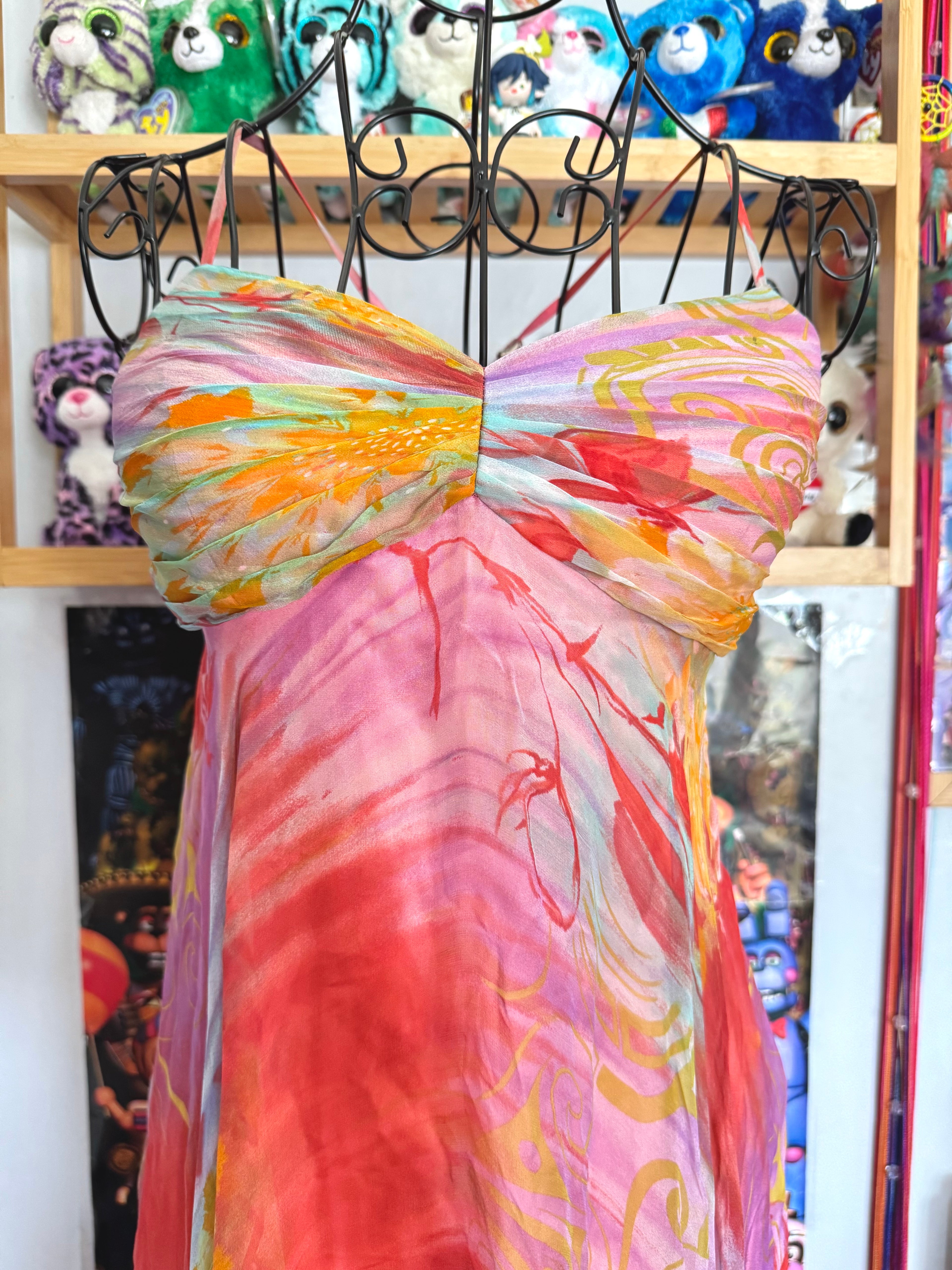 y2k vintage silk summer multicolour maxi dress with matching cardigan zara larsson