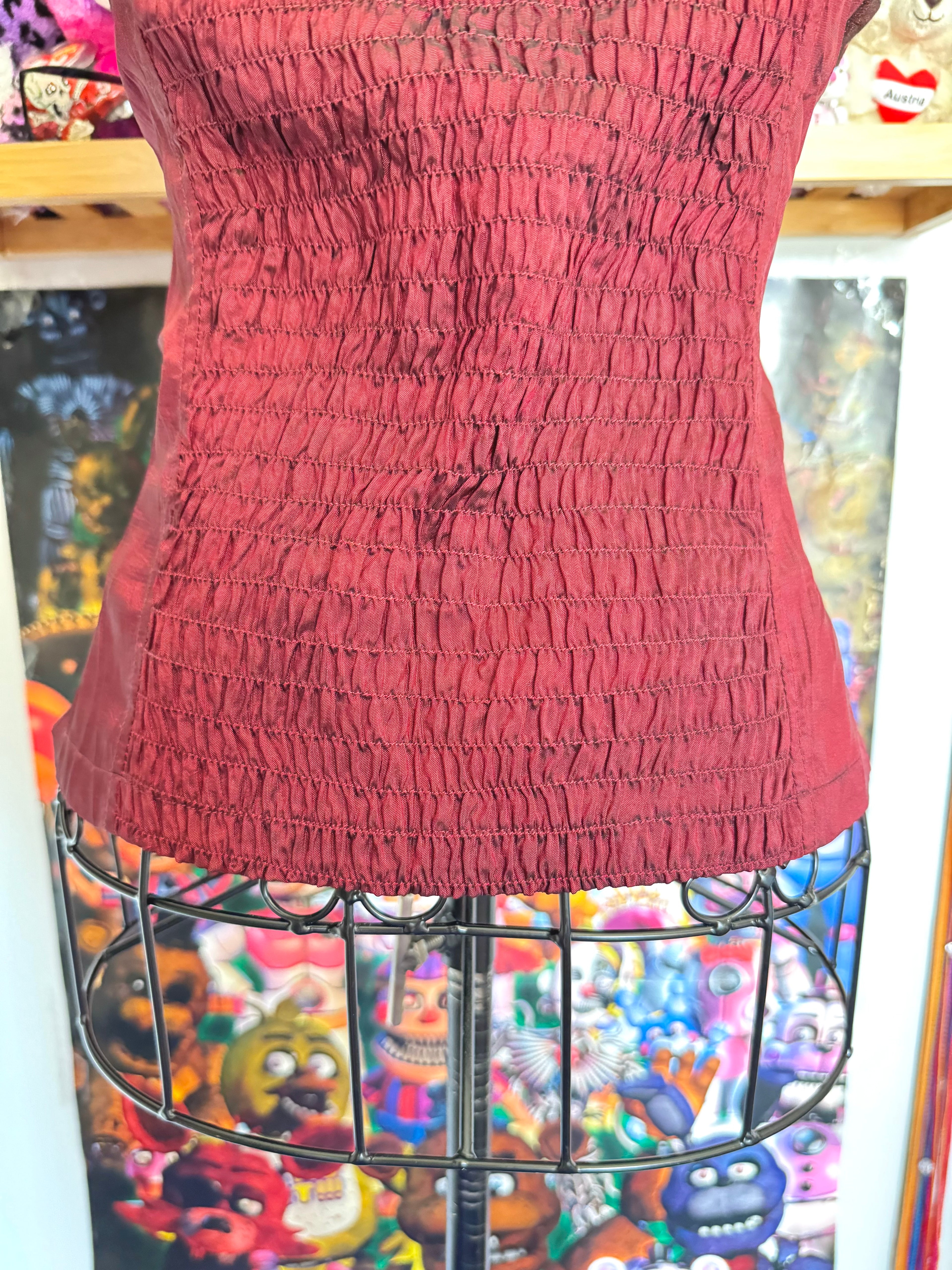 y2k vintage crimson red lace up look sequin embellished boned and fitted corset top
