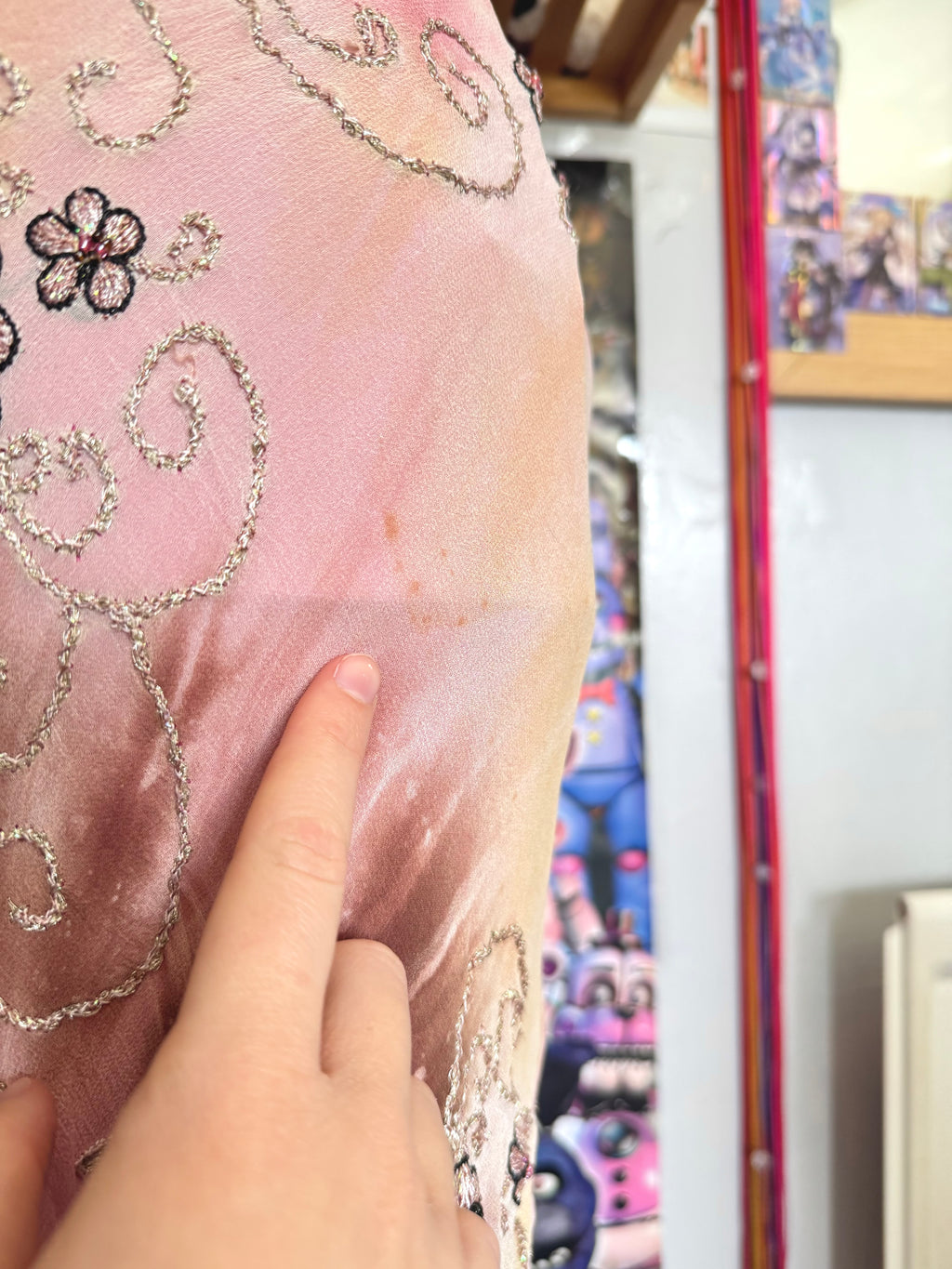 90’s vintage silk pink and brown beaded floral pattern halterneck mini dress fairycore