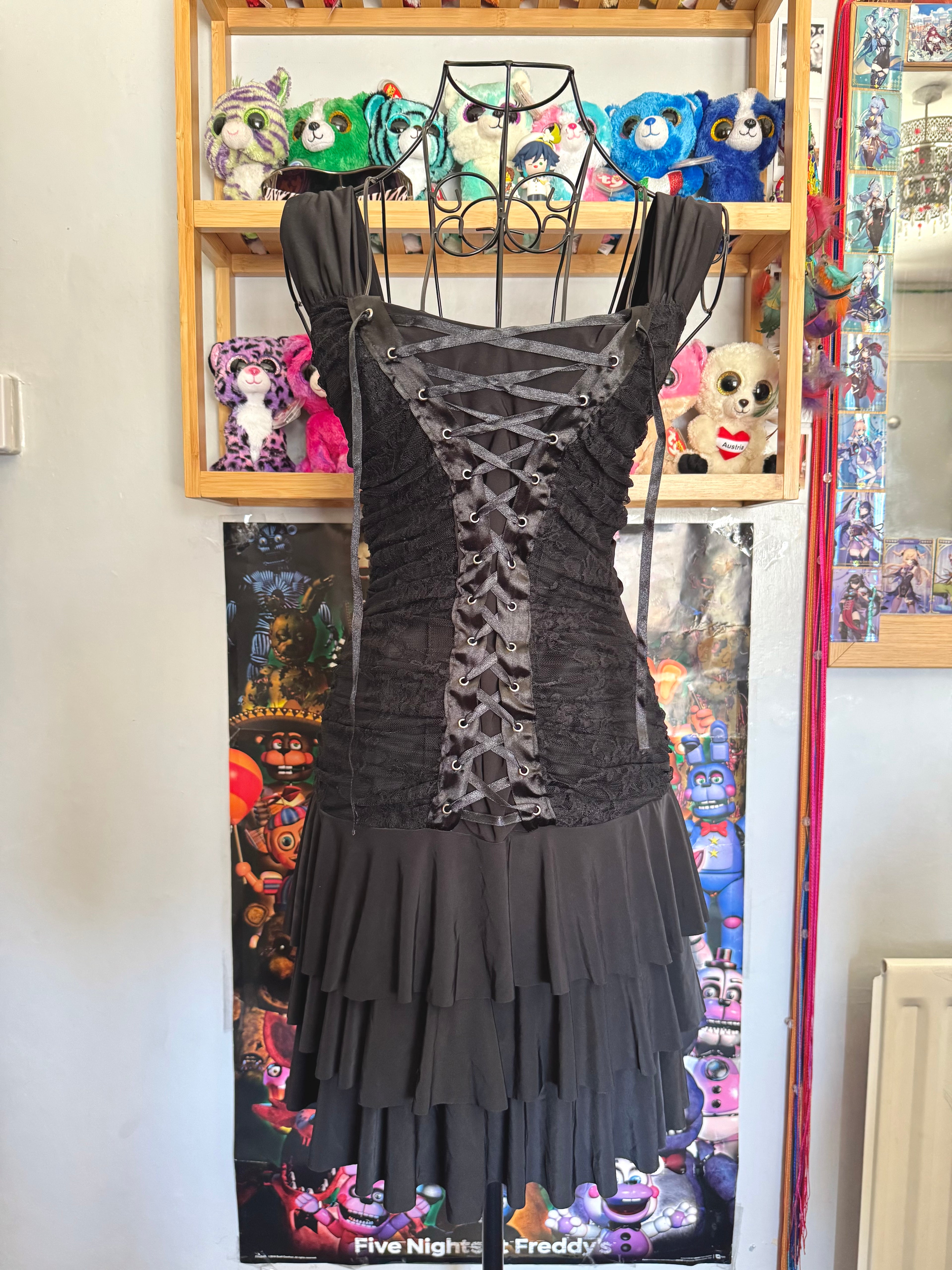 y2k vintage BNWT deadstock fitted ruched lace up ruffle mini dress gothic