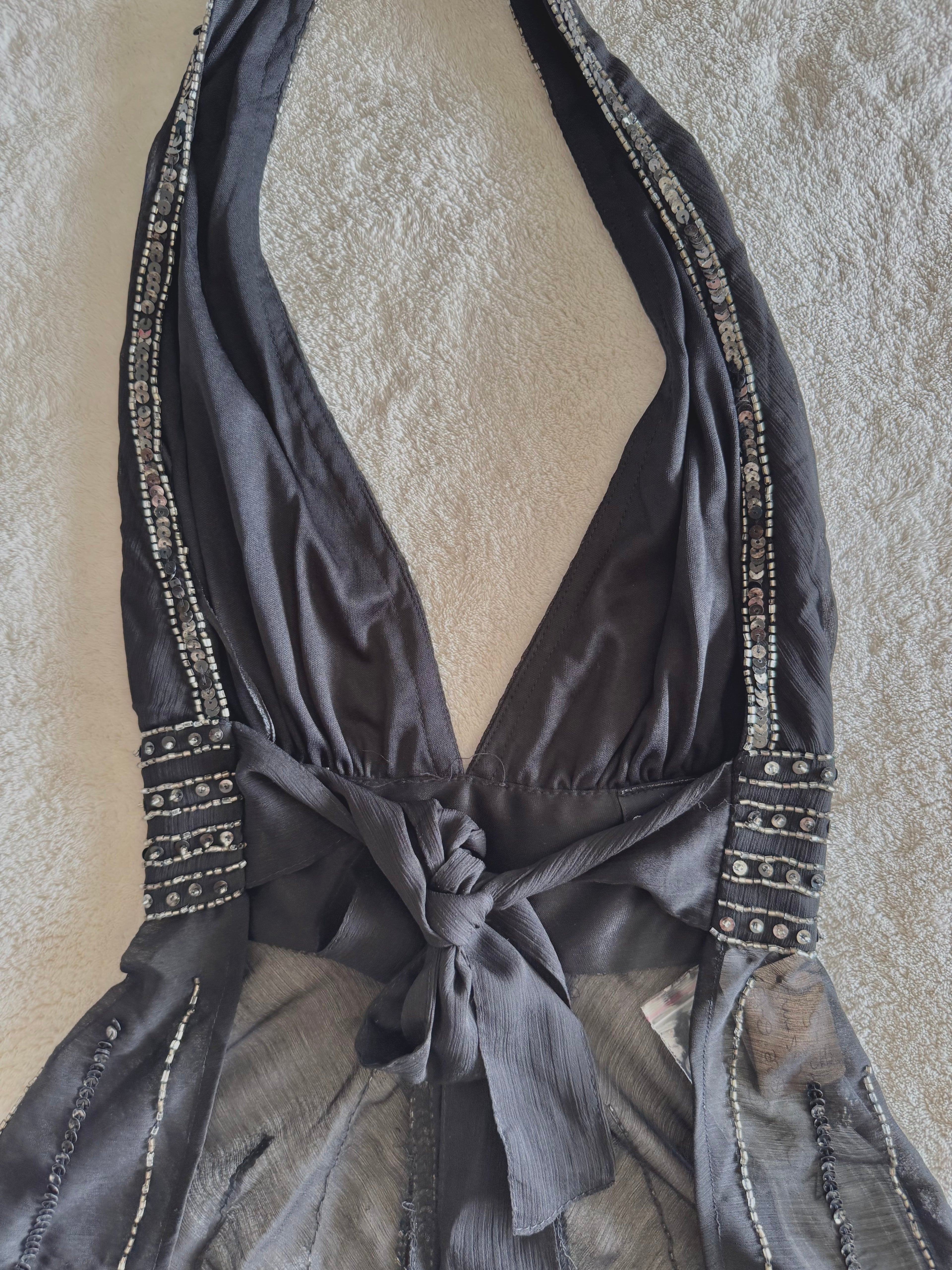 y2k vintage bnwt deadstock backless tie back sequin floral fairy top