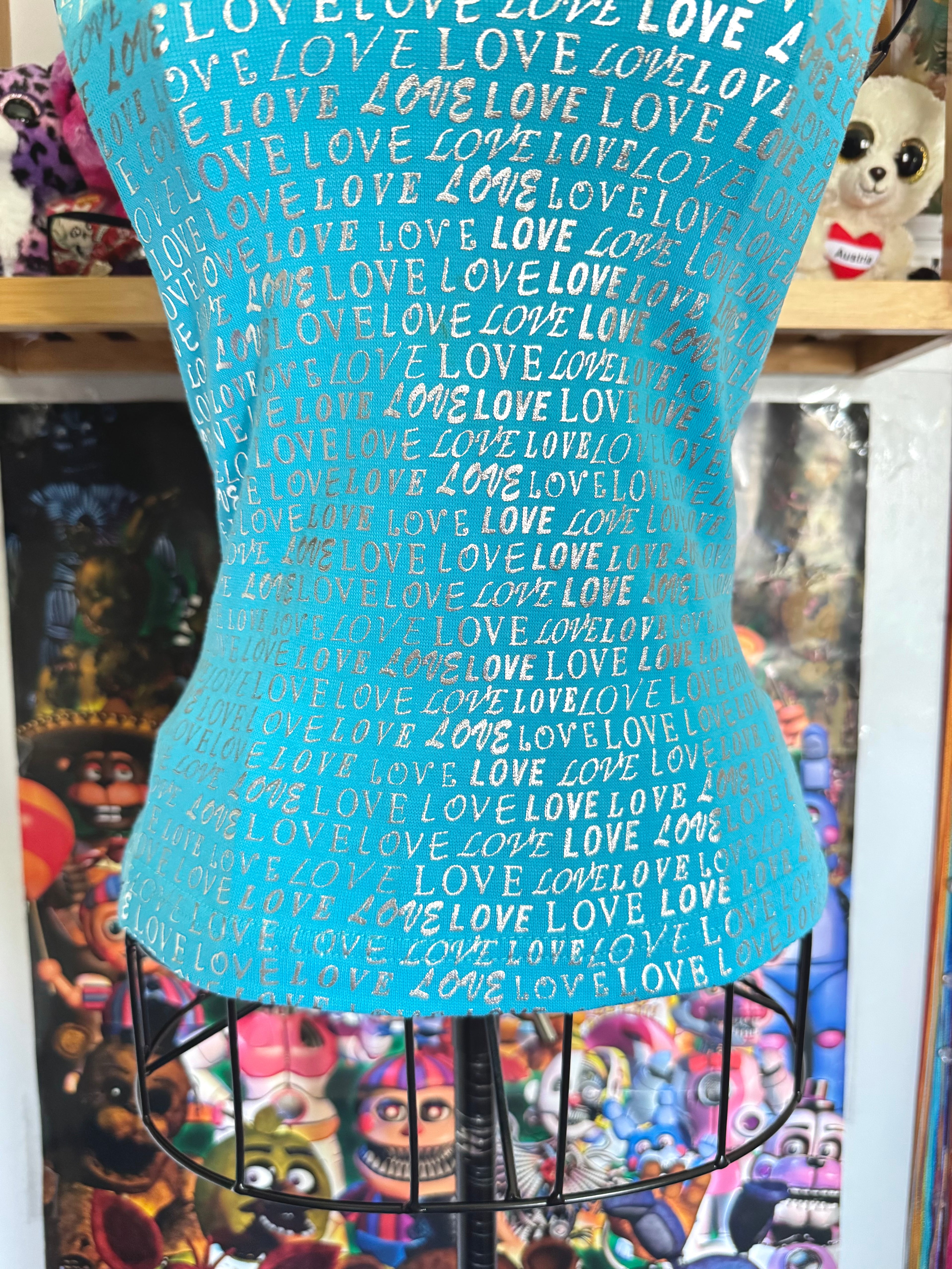 y2k vintage deadstock bnwt aqua blue metallic graphic sleeveless vest top
