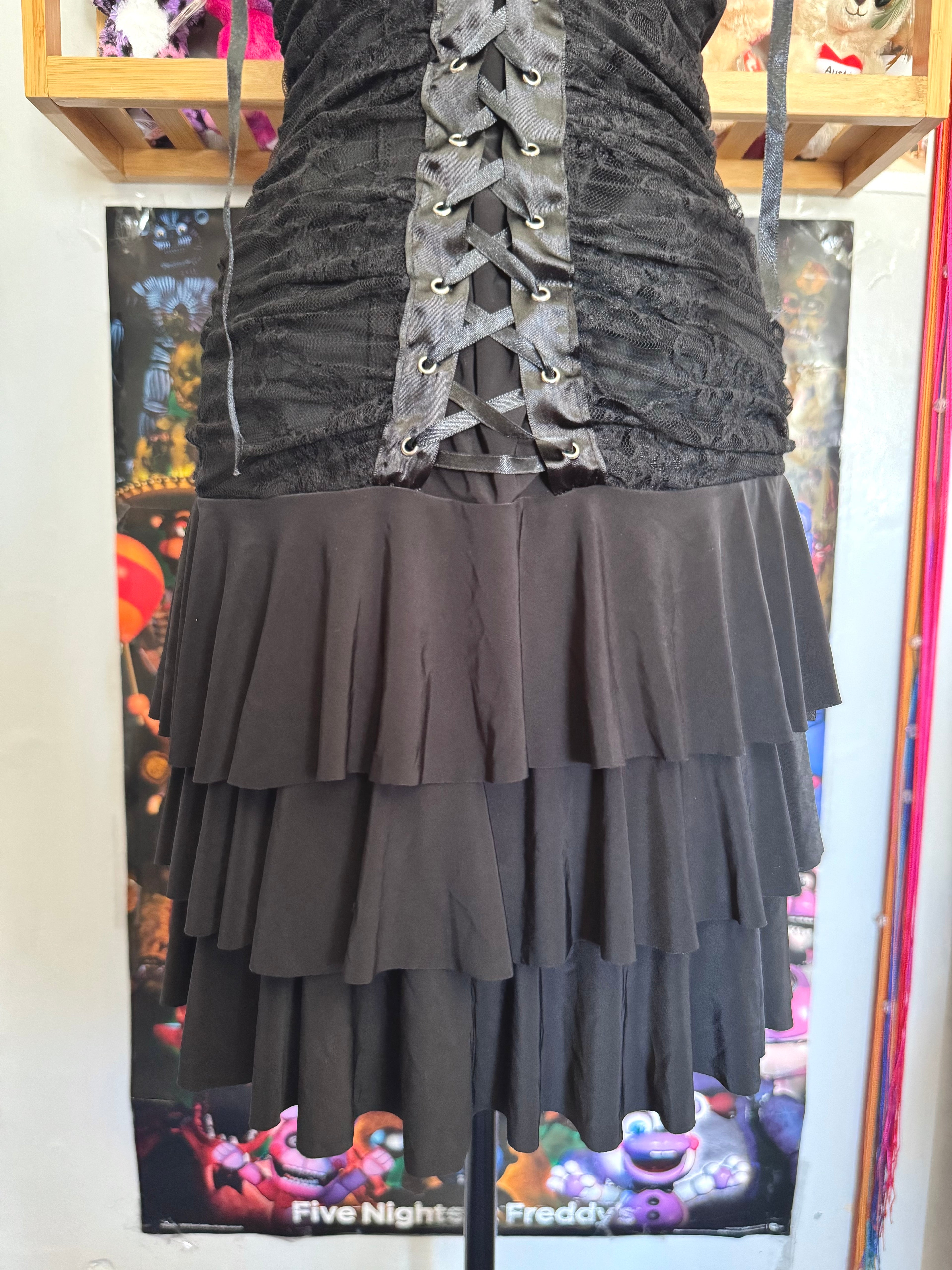y2k vintage BNWT deadstock fitted ruched lace up ruffle mini dress gothic