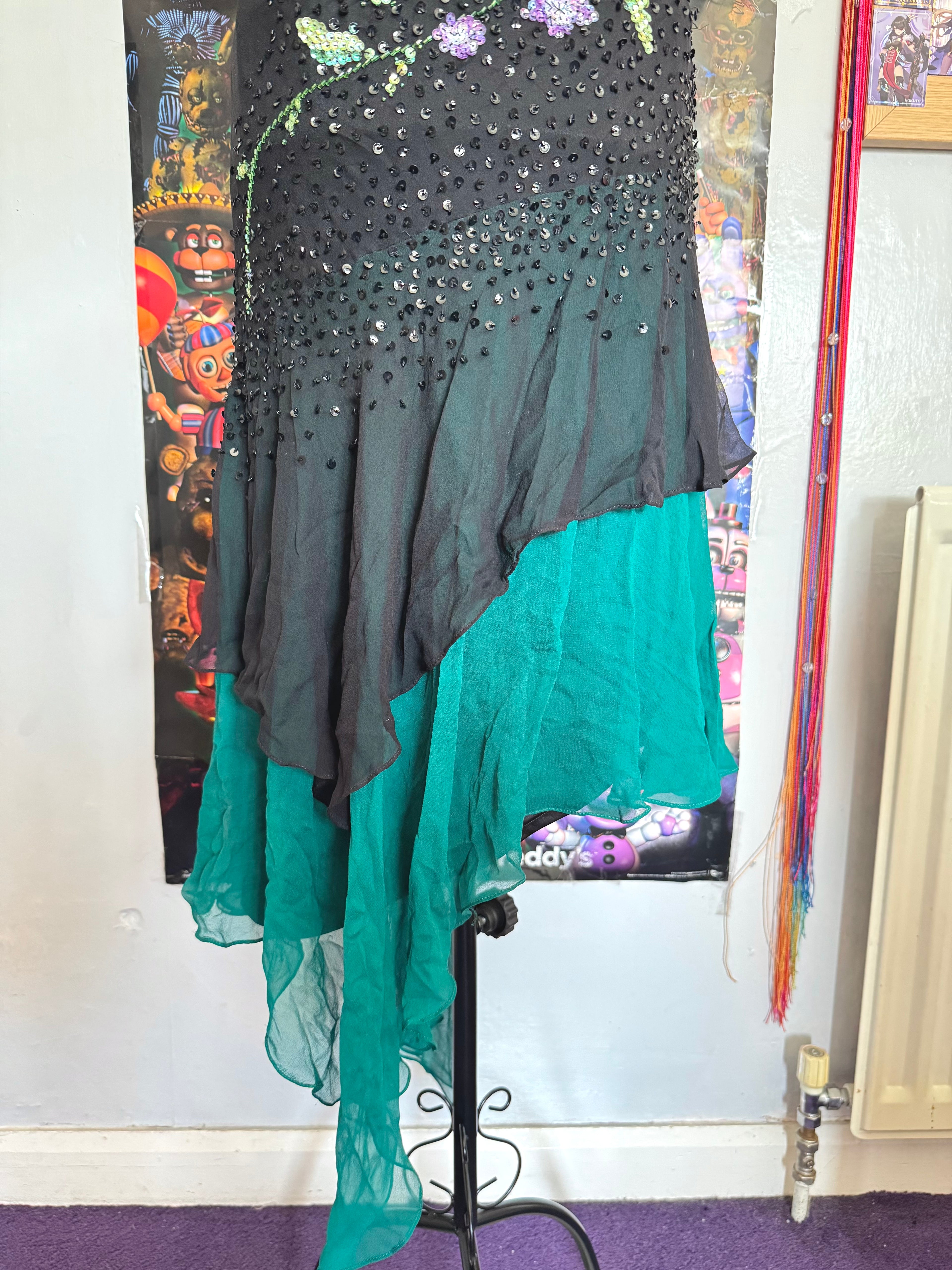 y2k vintage silk asymmetrical hem V-neck sequin embellished occasion dress