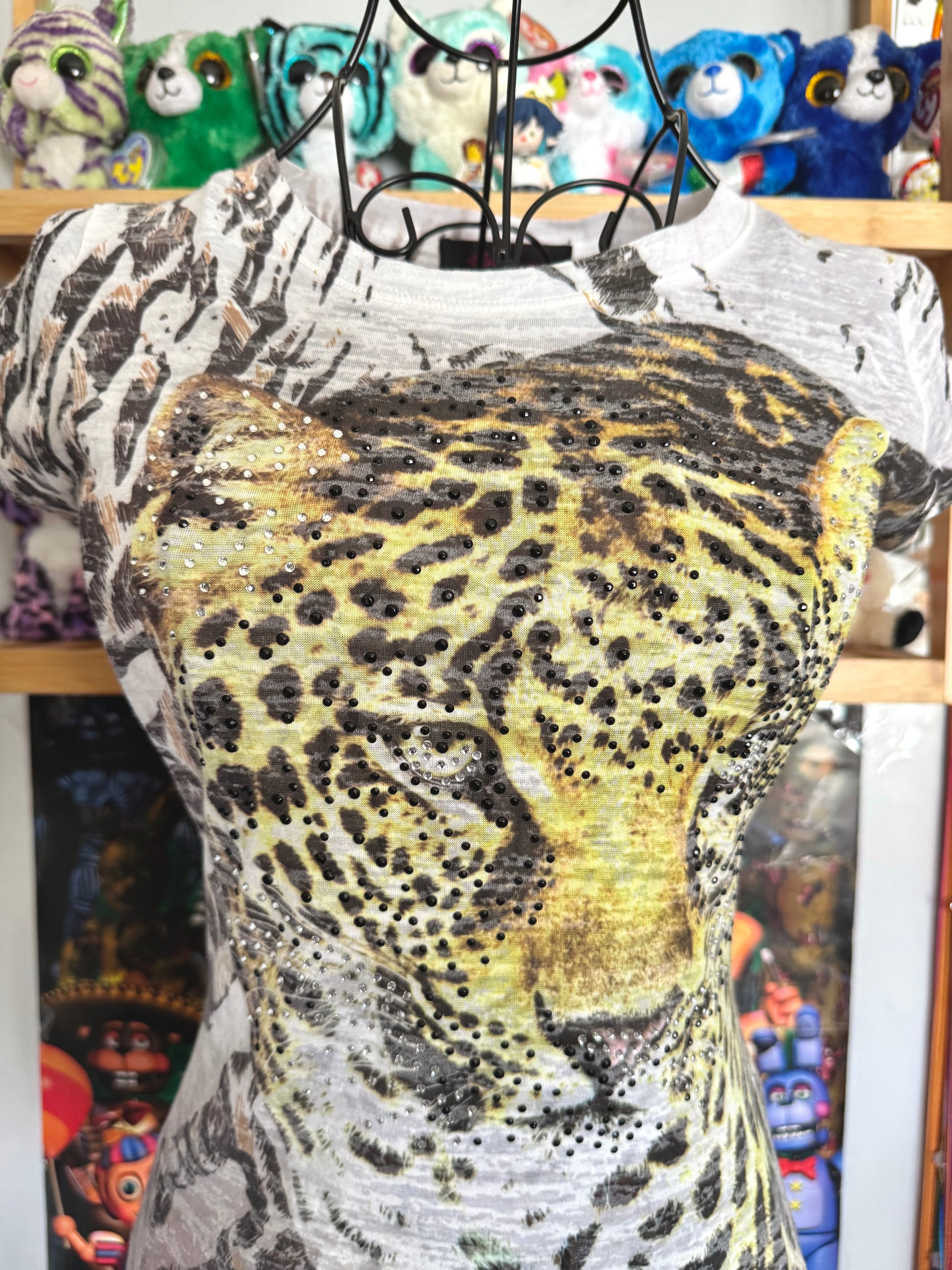 y2k vintage graphic leopard print sheer fitted tee affliction