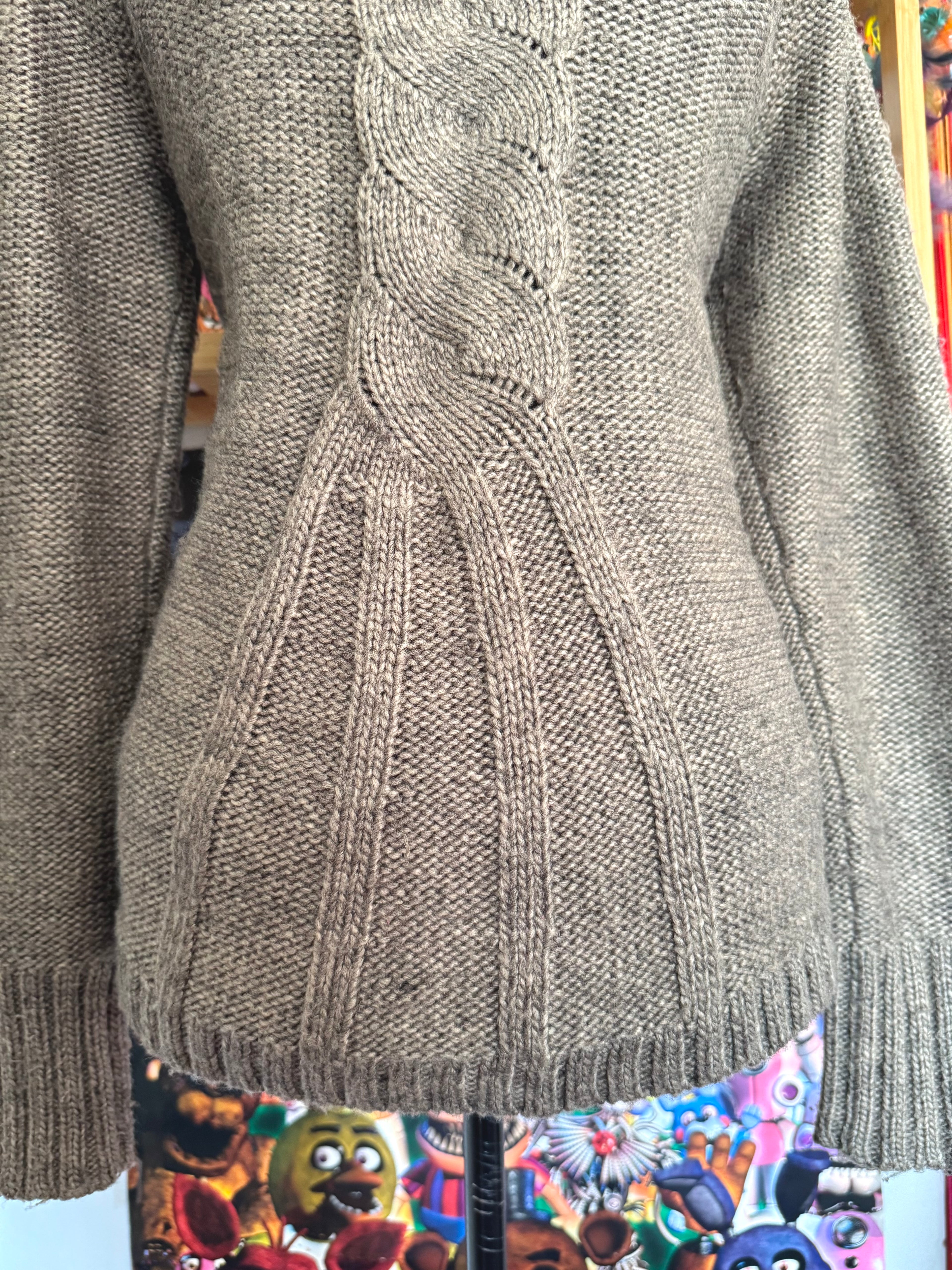 y2k vintage grey brown babydoll chunky knitted button up cardigan