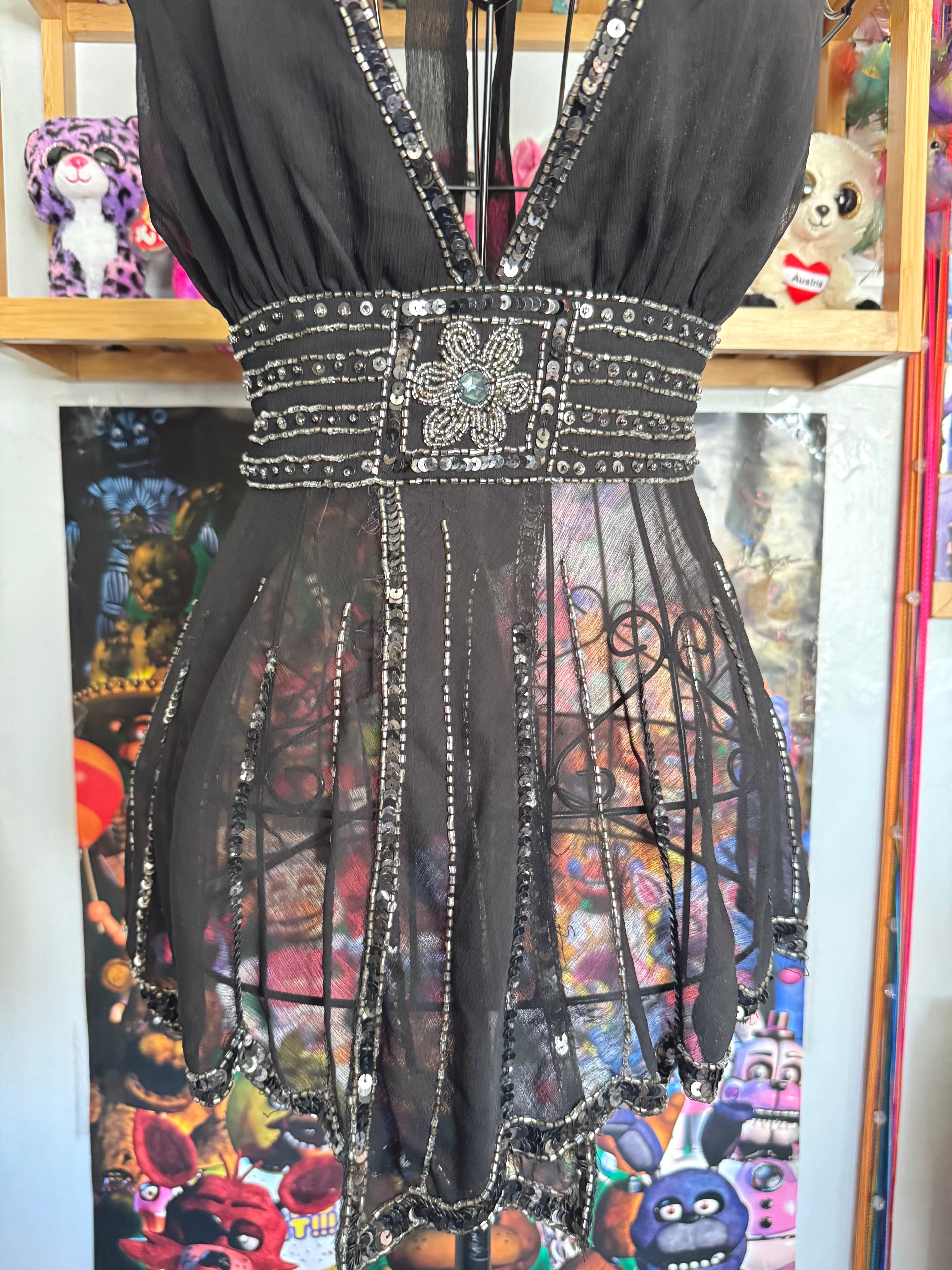 y2k vintage bnwt deadstock backless tie back sequin floral fairy top