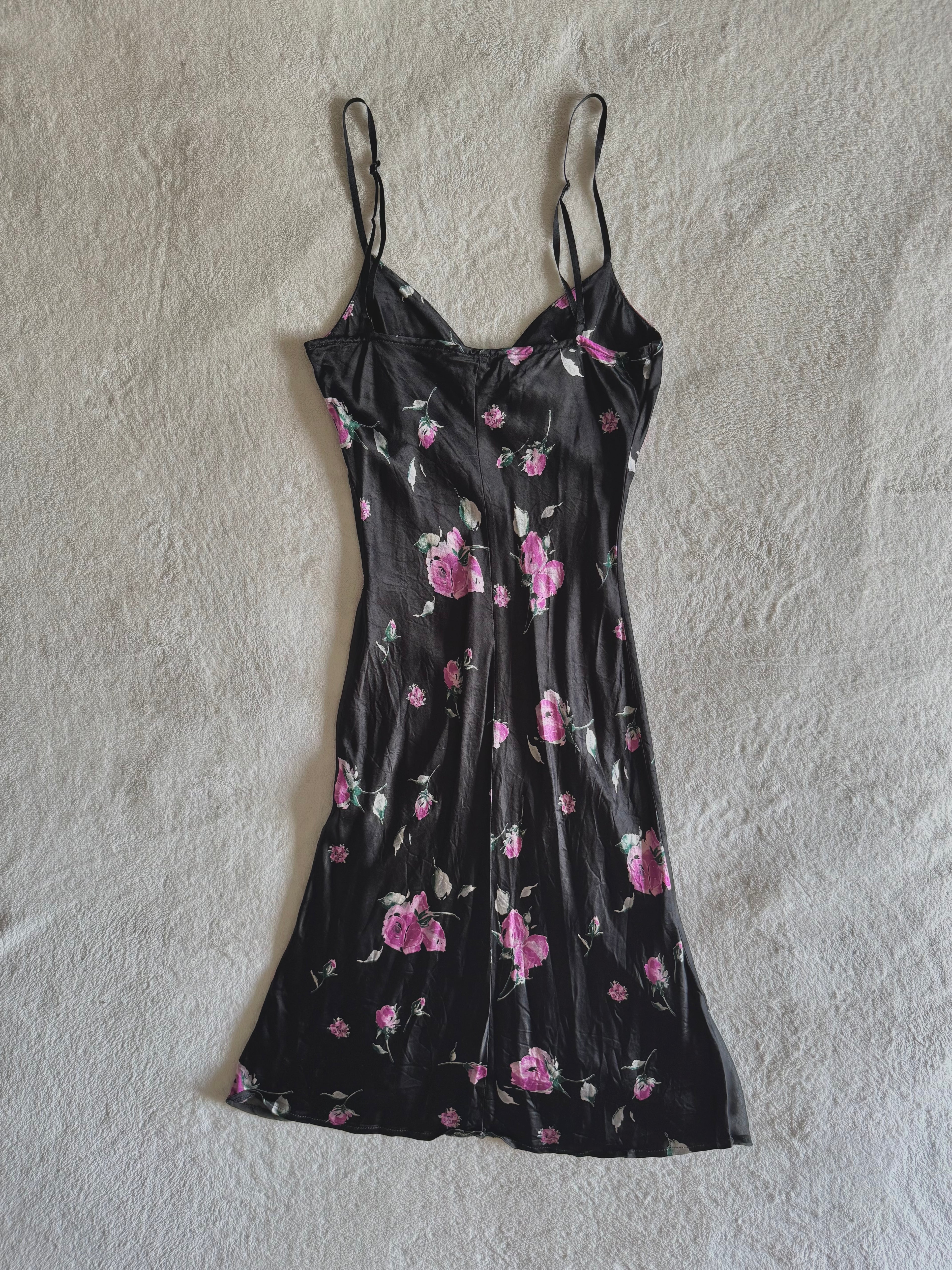 y2k vintage satin floral pattern asymmetric cut midi dress elegant
