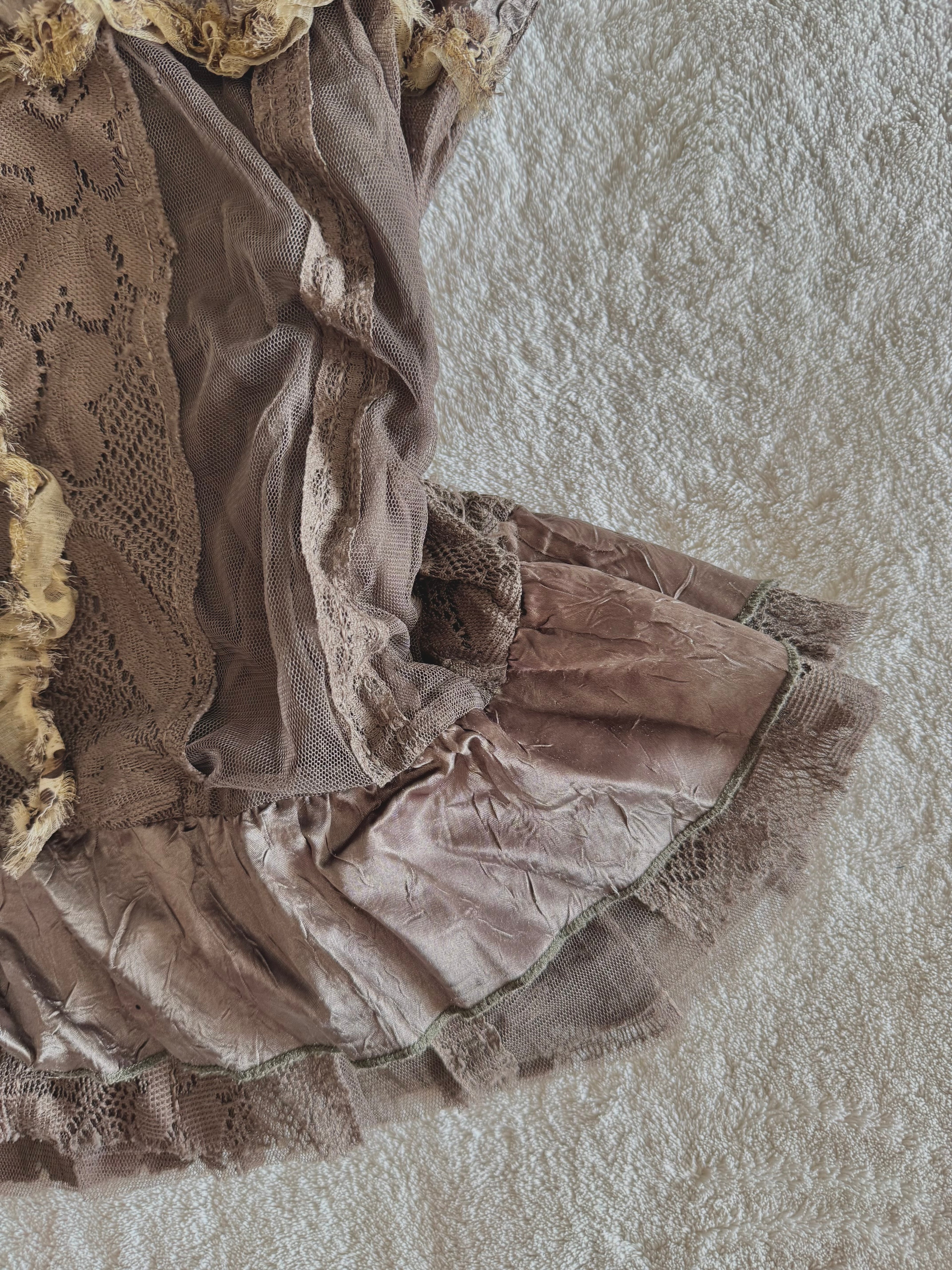 y2k vintage khaki fitted satin and lace cami top with leopard print trimmings fairycore