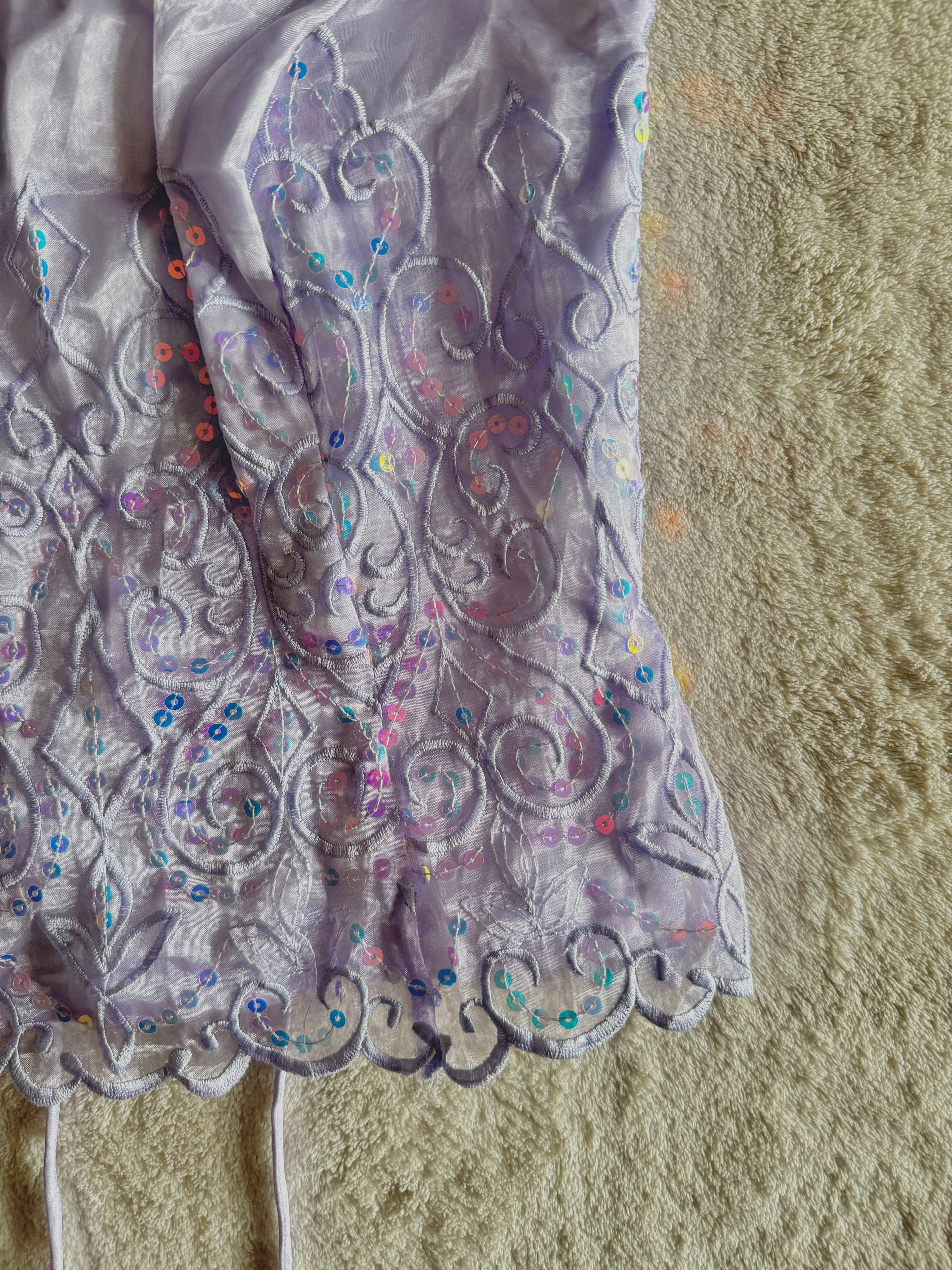 y2k vintage lilac purple lace back cropped and fitted corset top with sequins embellished