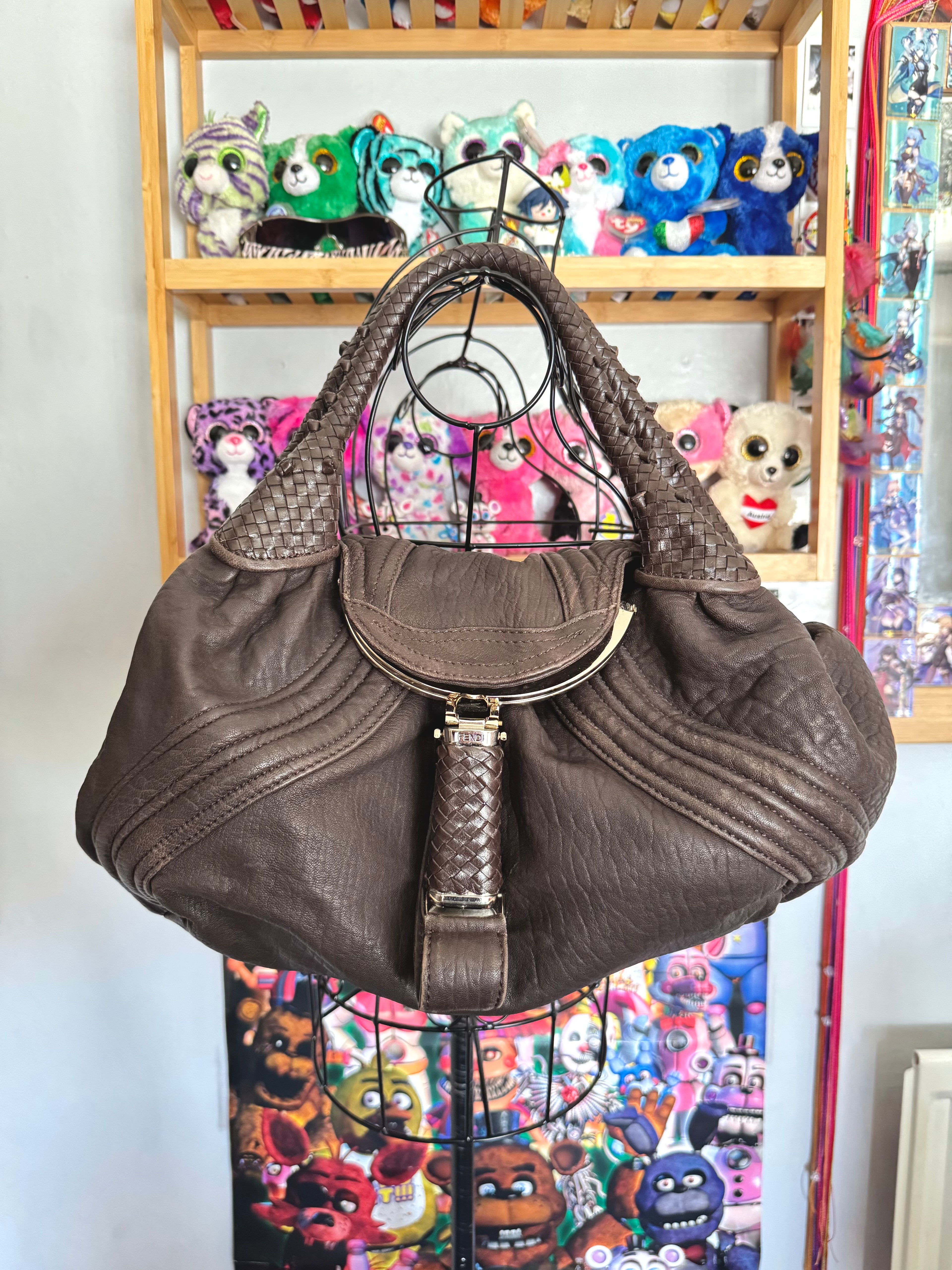 y2k vintage 2005 brown nappa calfskin leather boho slouchy Fendi Spy bag