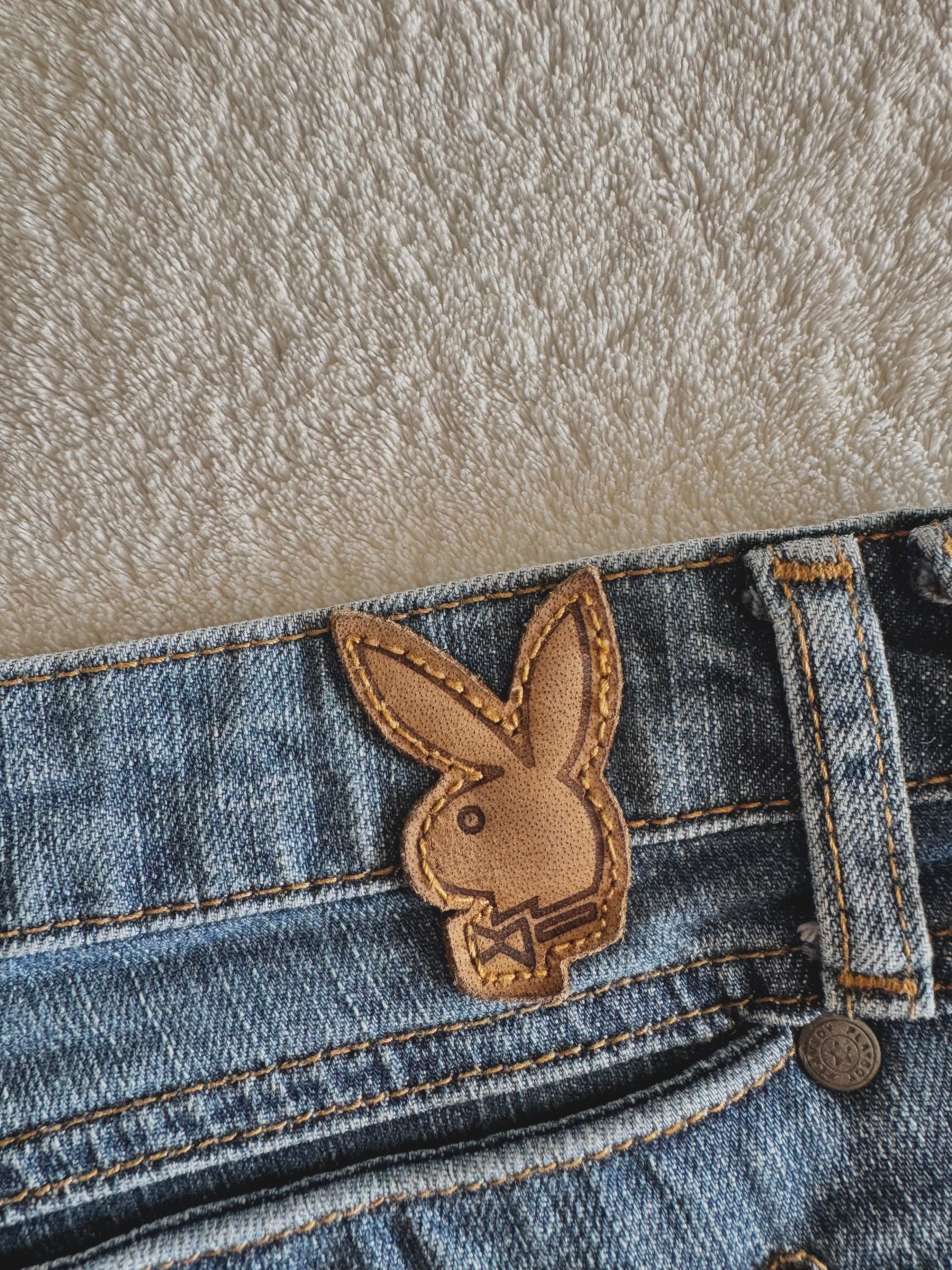 y2k vintage low waisted medium wash playboy bunny micro mini shorts