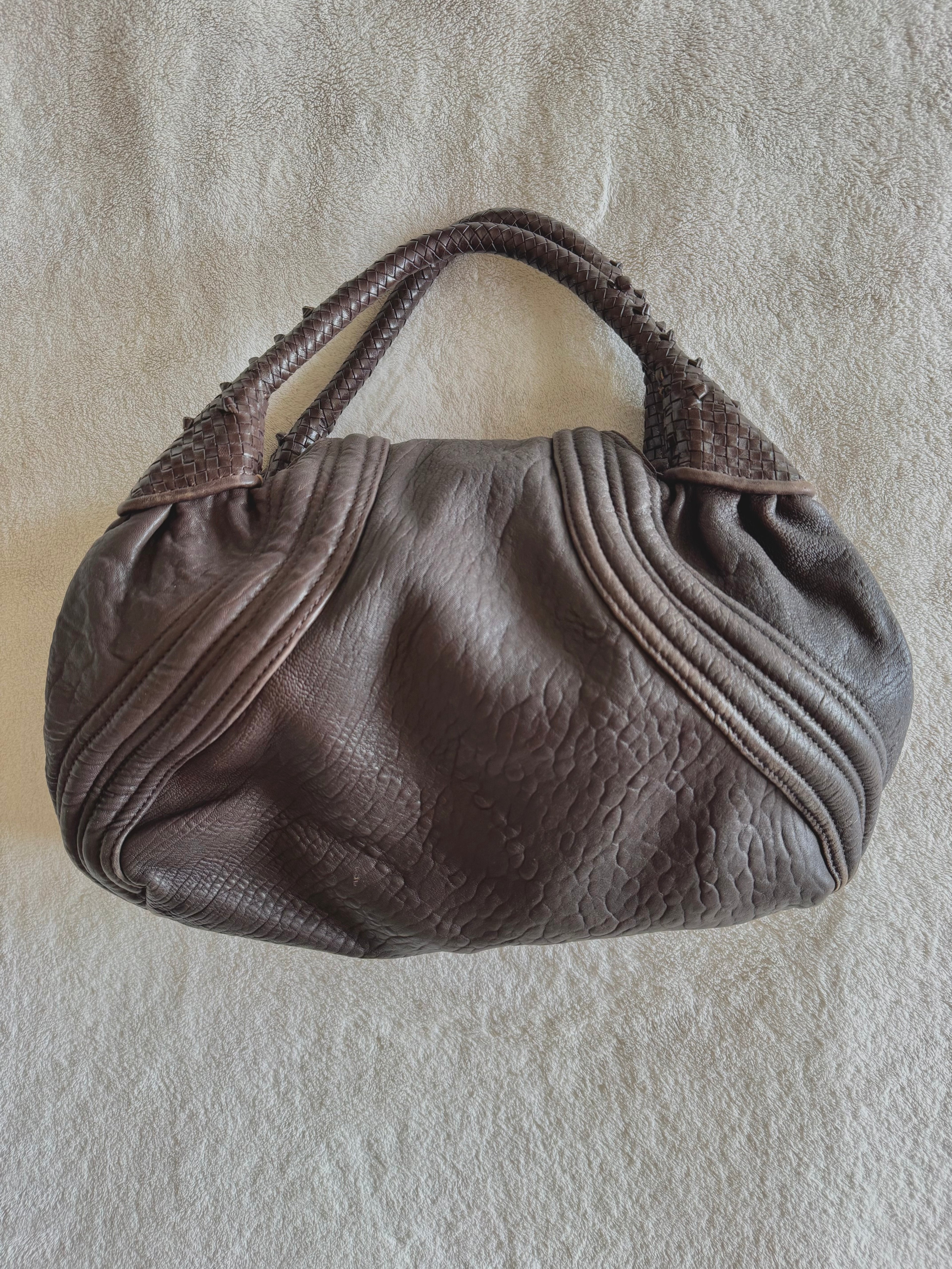 y2k vintage 2005 brown nappa calfskin leather boho slouchy Fendi Spy bag