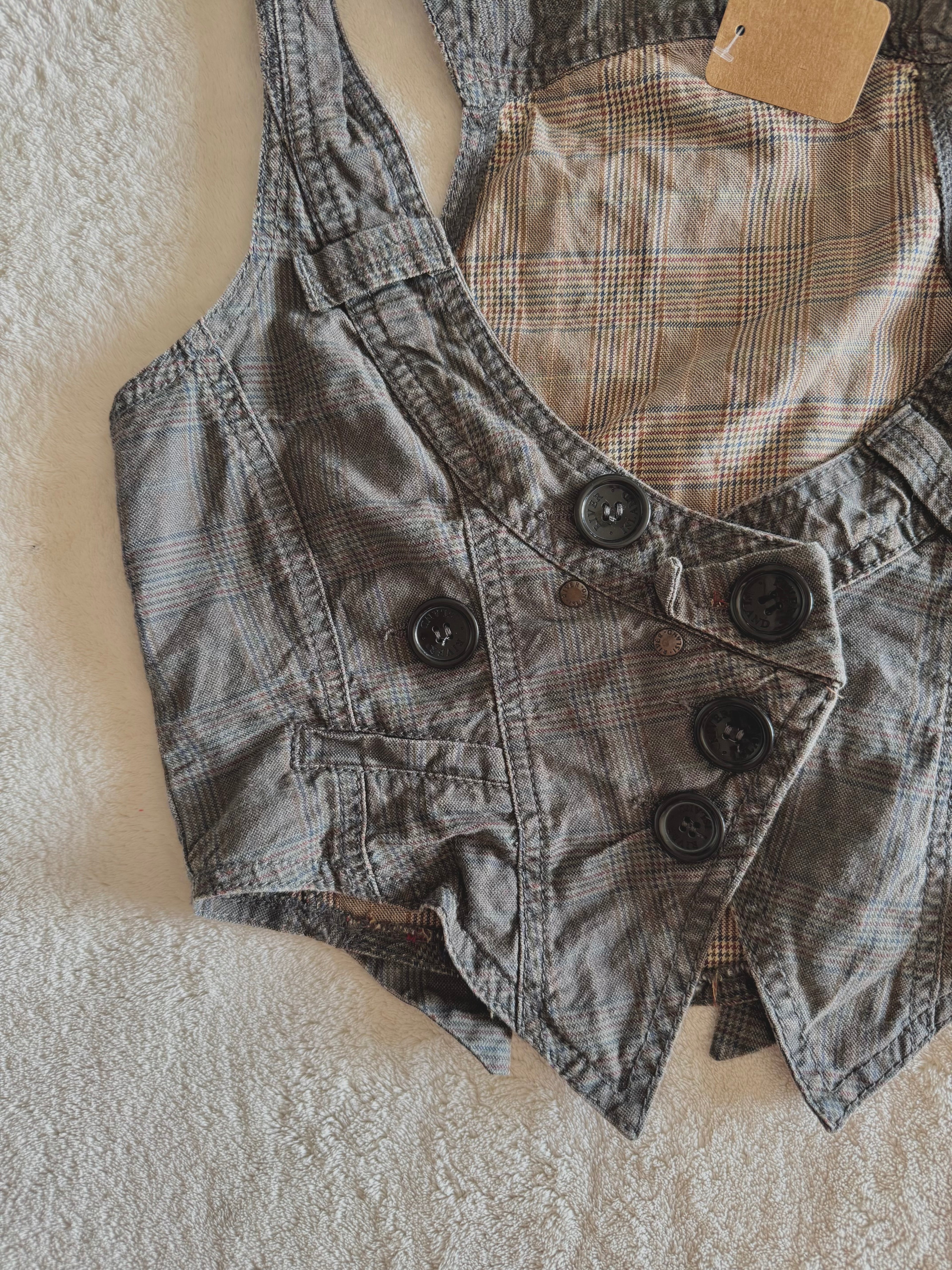 y2k vintage grey button up sleeveless fitted waistcoat