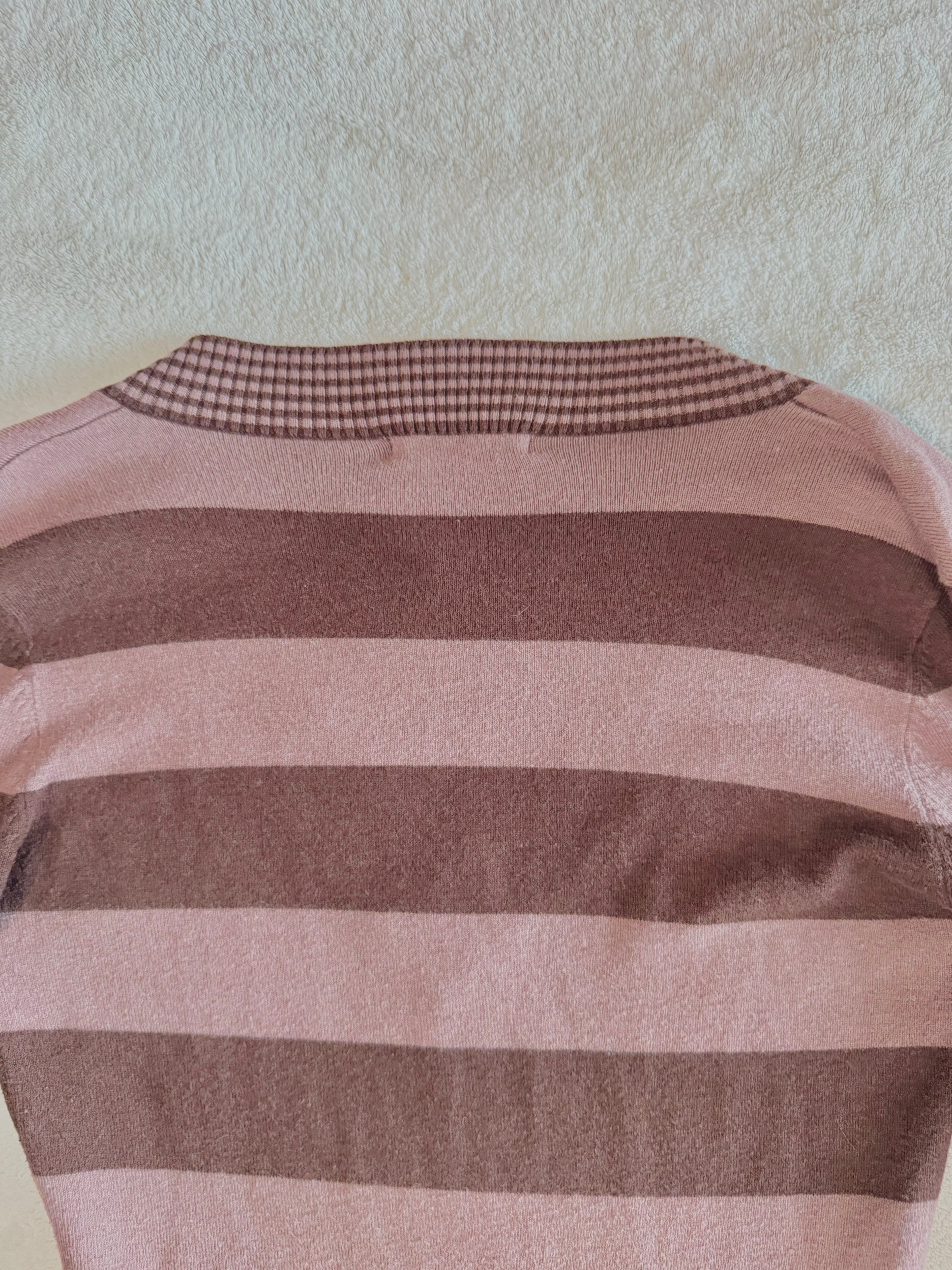 y2k vintage chocolate brown striped long sleeved vneck fitted jumper