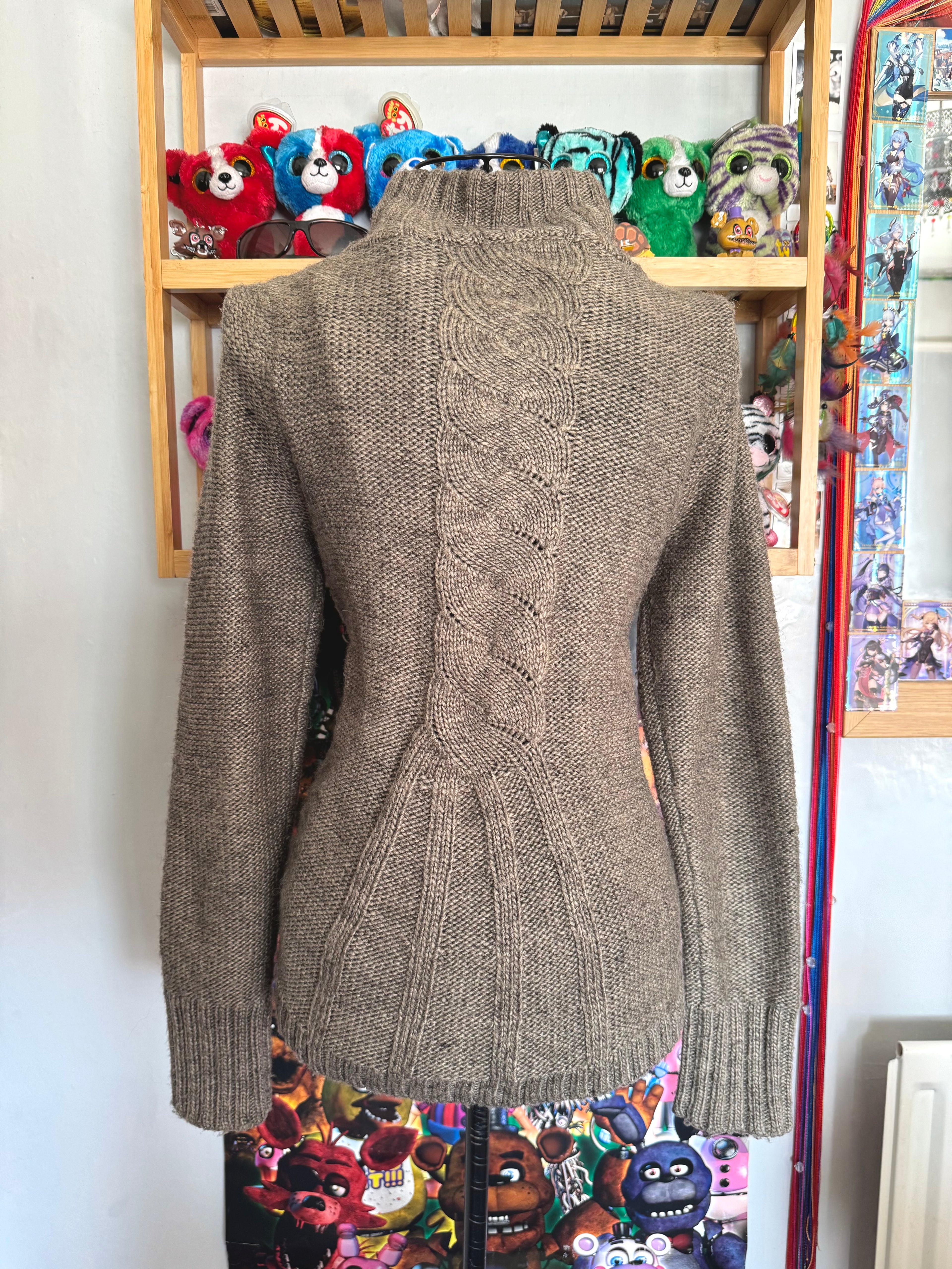 y2k vintage grey brown babydoll chunky knitted button up cardigan