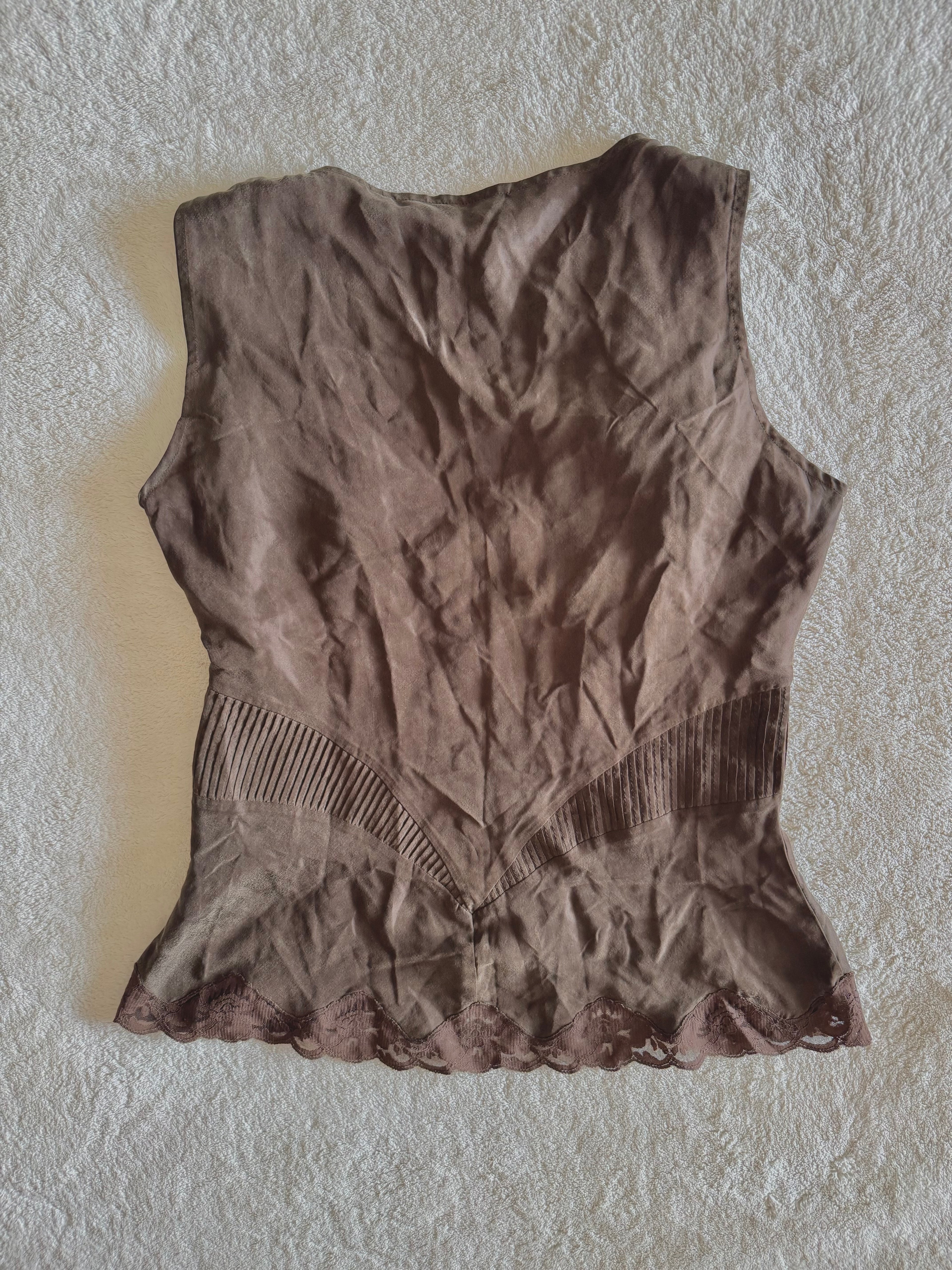 y2k vintage chocolate brown silk floral Karen Millen sleeveless vest top fairycore