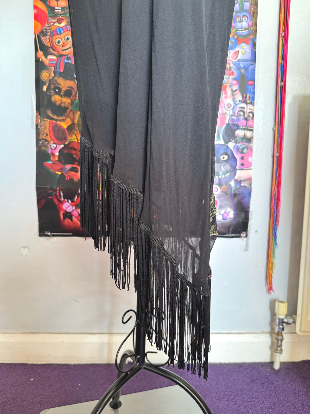 y2k vintage silk asymmetrical hem tassel maxi dress with beautiful floral embroidery