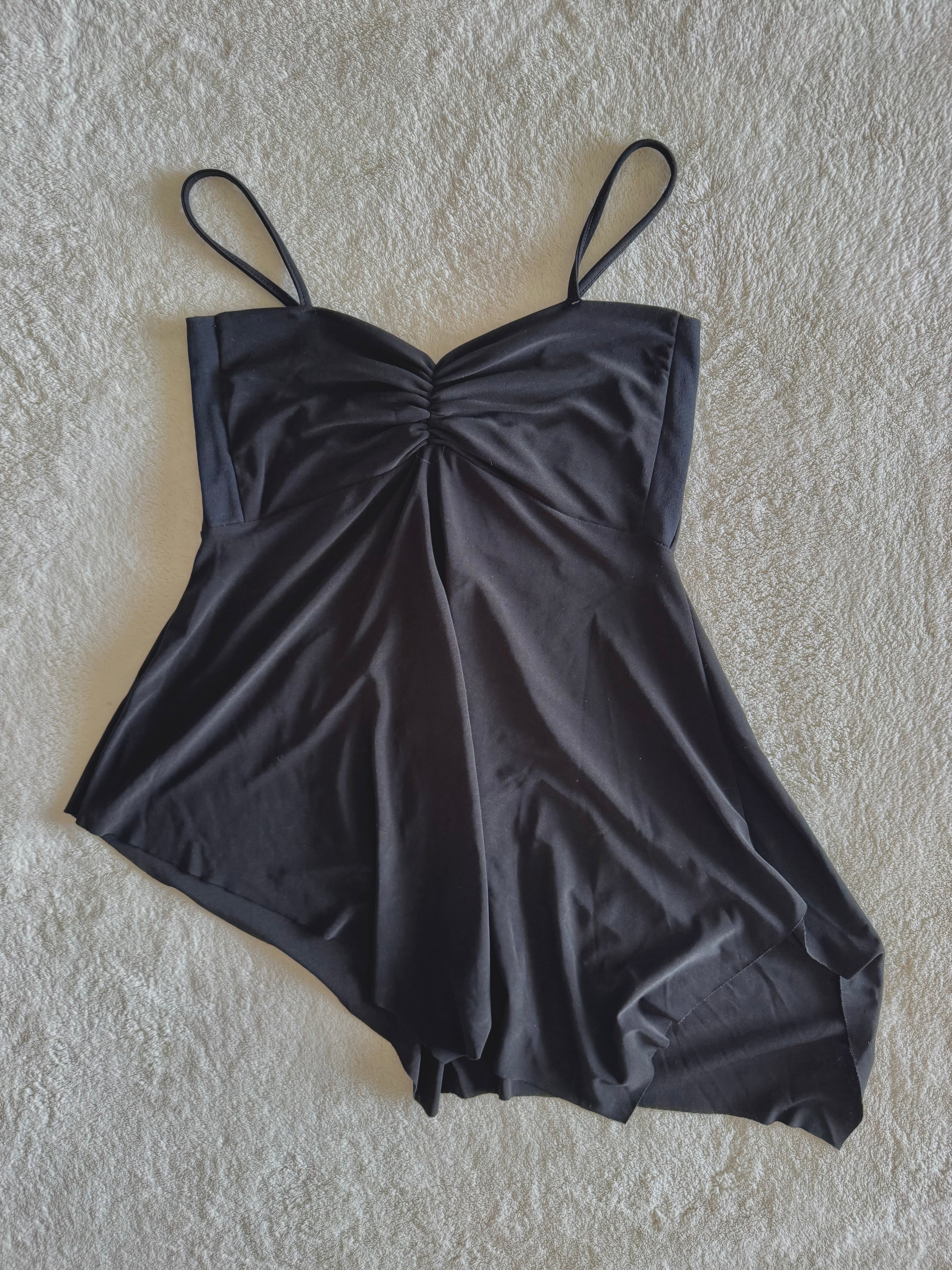 y2k vintage black slinky asymmetrical hem fairycore sequin embellished cami top