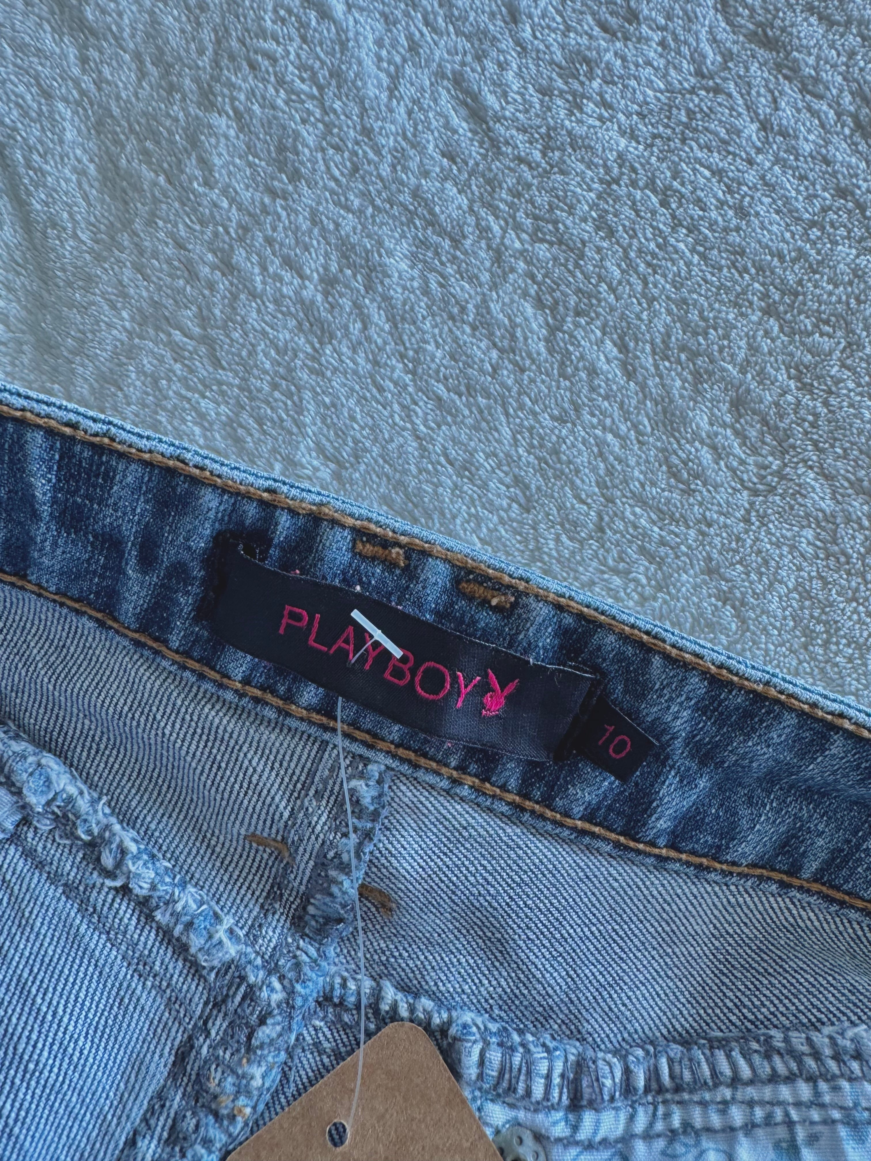 y2k vintage low waisted medium wash playboy bunny micro mini shorts