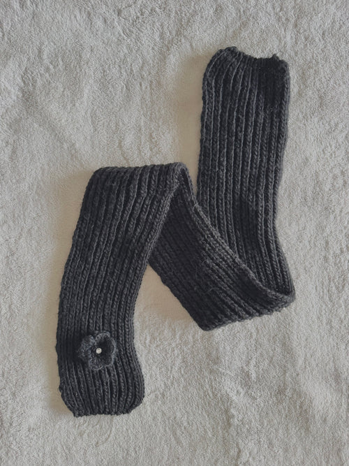 y2k vintage black knitted scarf with floral rhinestone detail