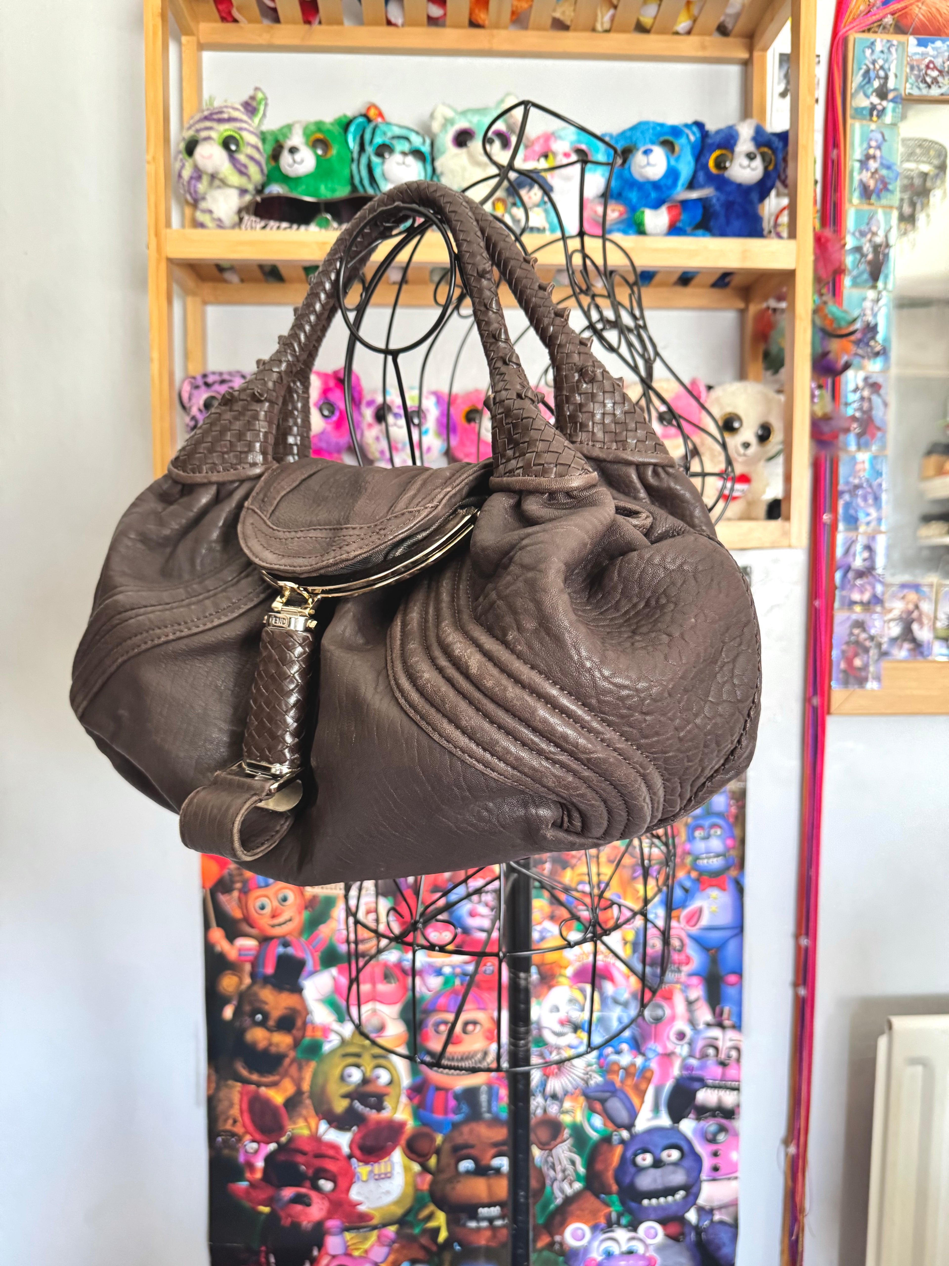 y2k vintage 2005 brown nappa calfskin leather boho slouchy Fendi Spy bag