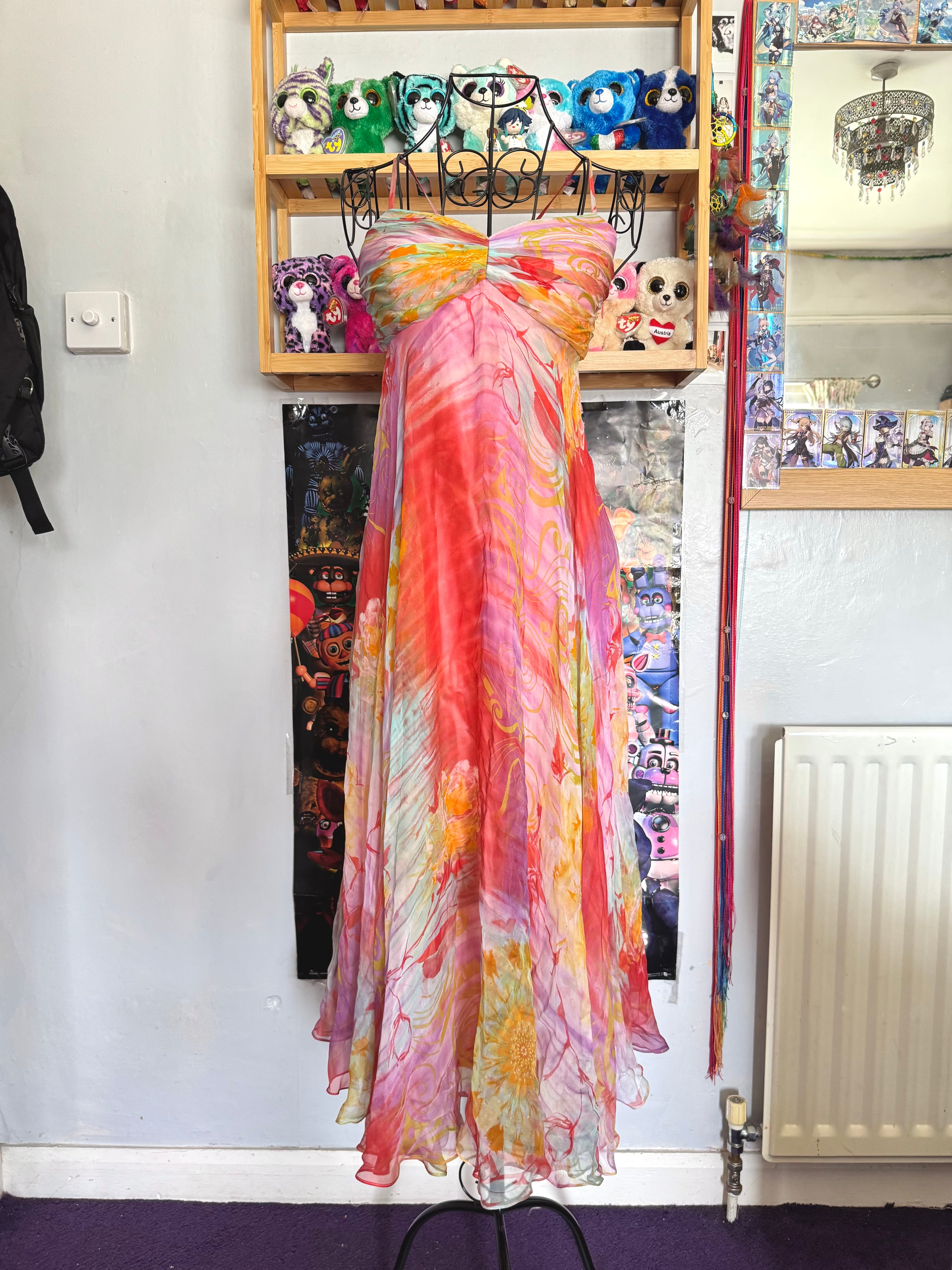 y2k vintage silk summer multicolour maxi dress with matching cardigan zara larsson