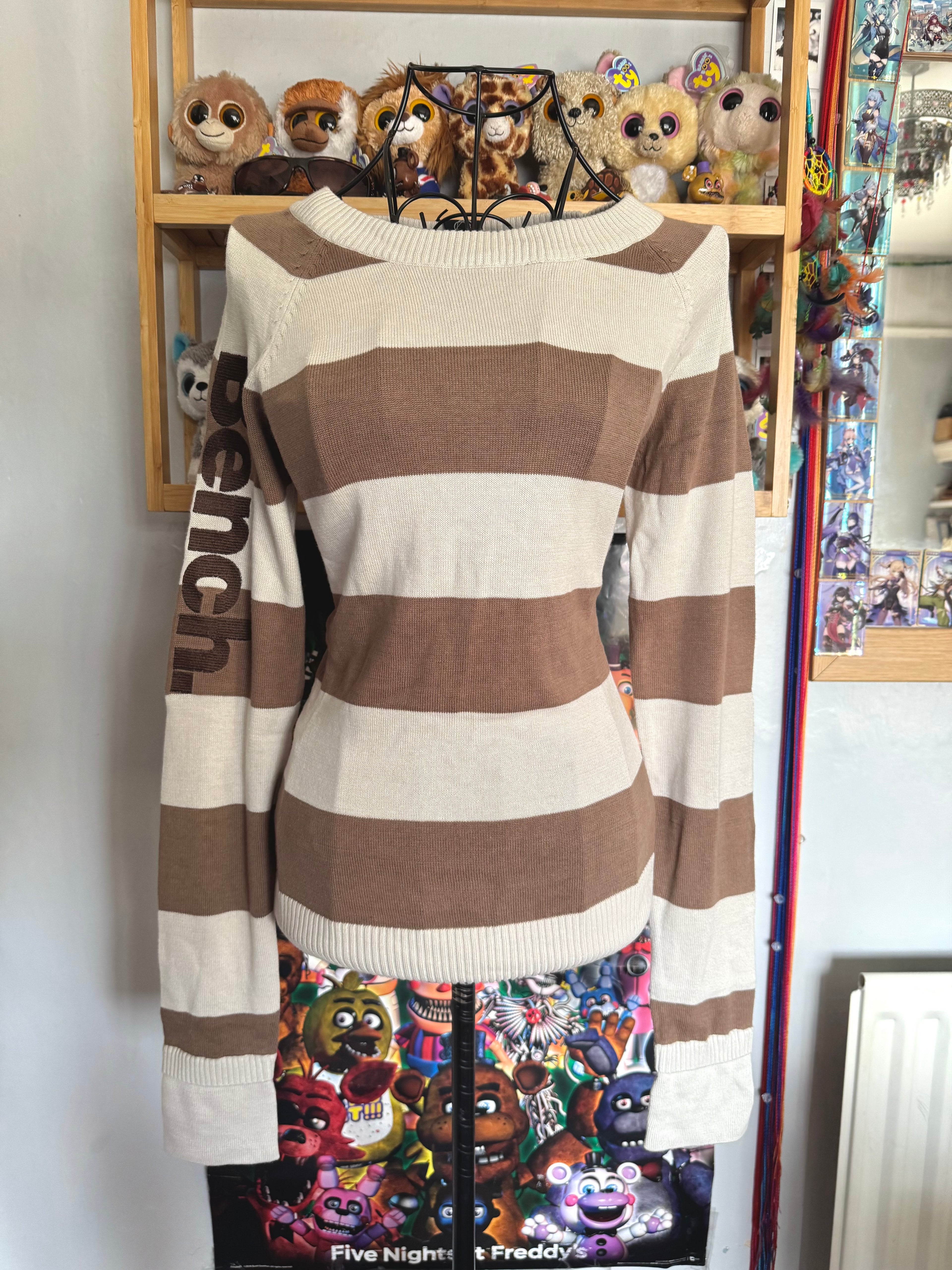 y2k vintage deadstock bnwt striped ribbed knit embroidered long sleeved top