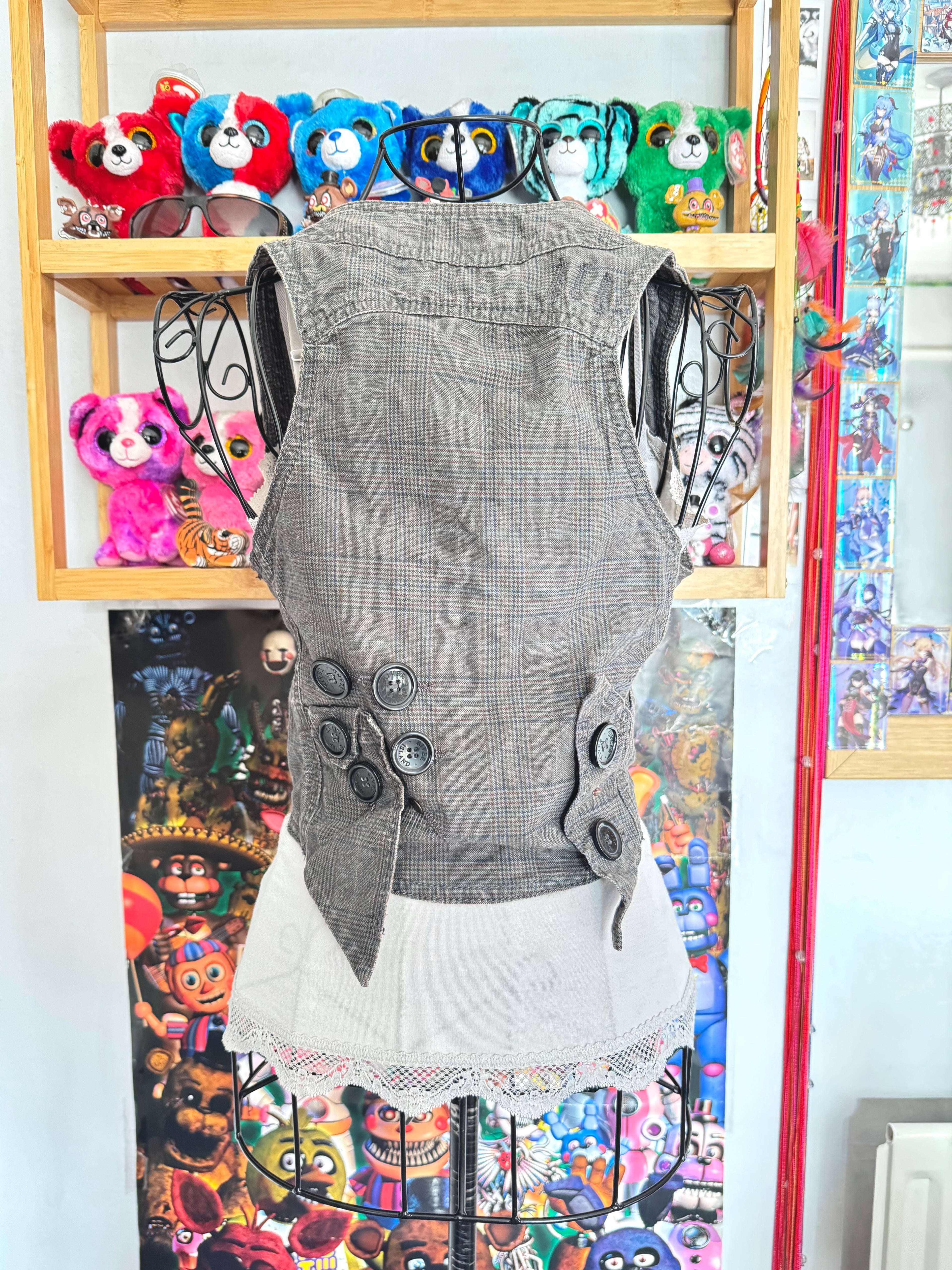 y2k vintage grey button up sleeveless fitted waistcoat