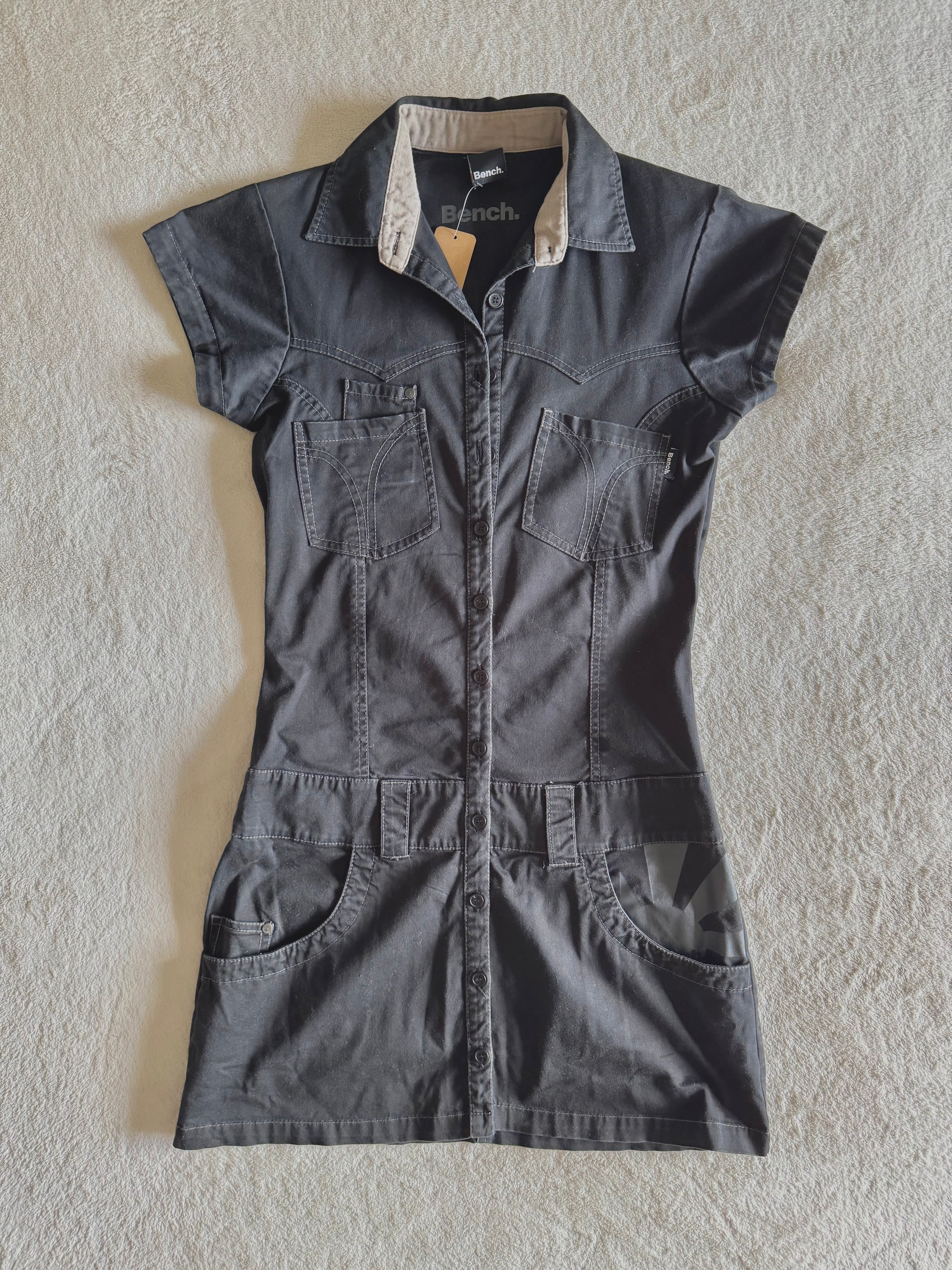 y2k vintage grungy black button up cargo utility style mini dress