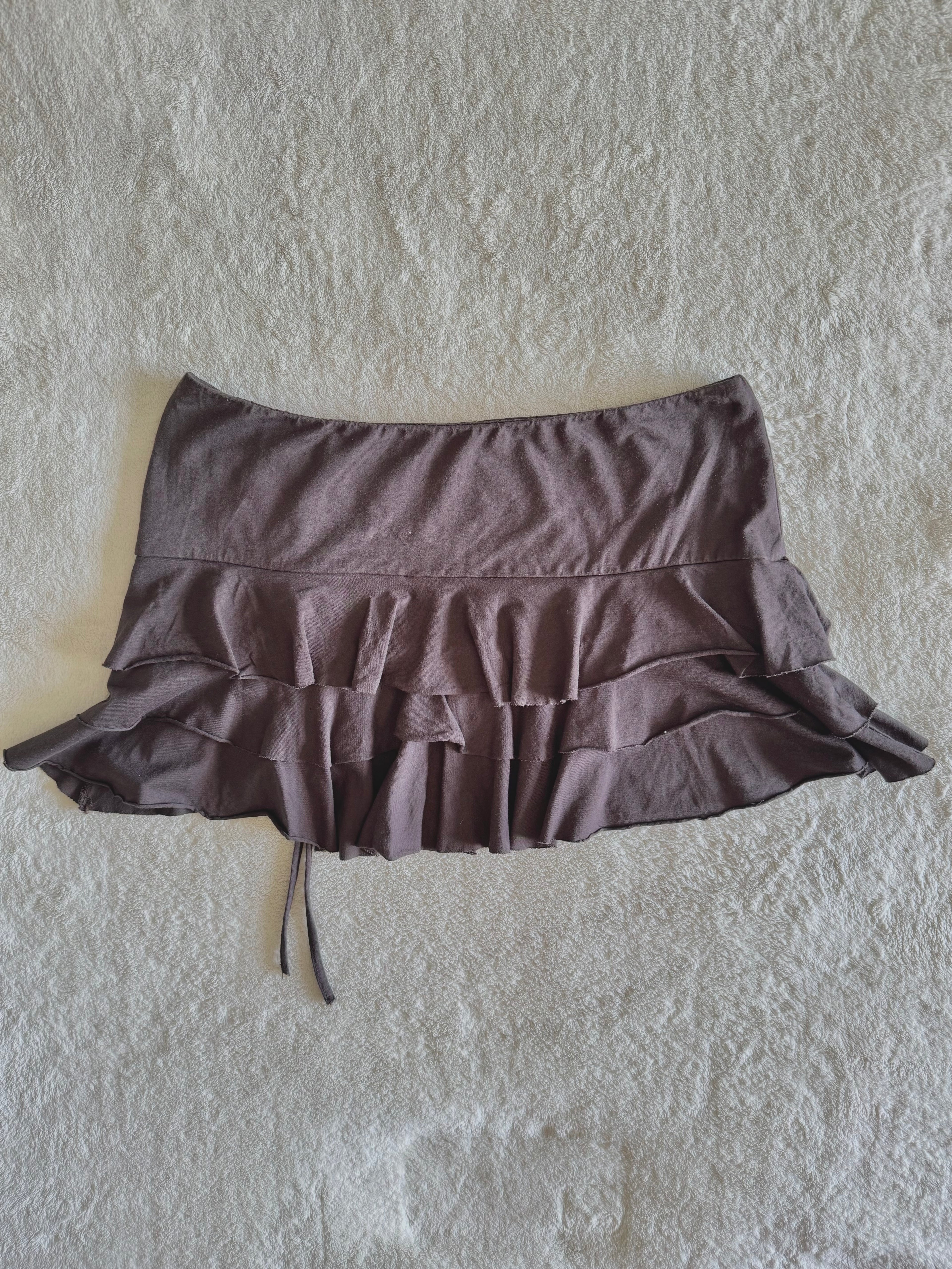 y2k vintage chocolate brown ruffle tiered mini skirt or floaty halter top fairycore