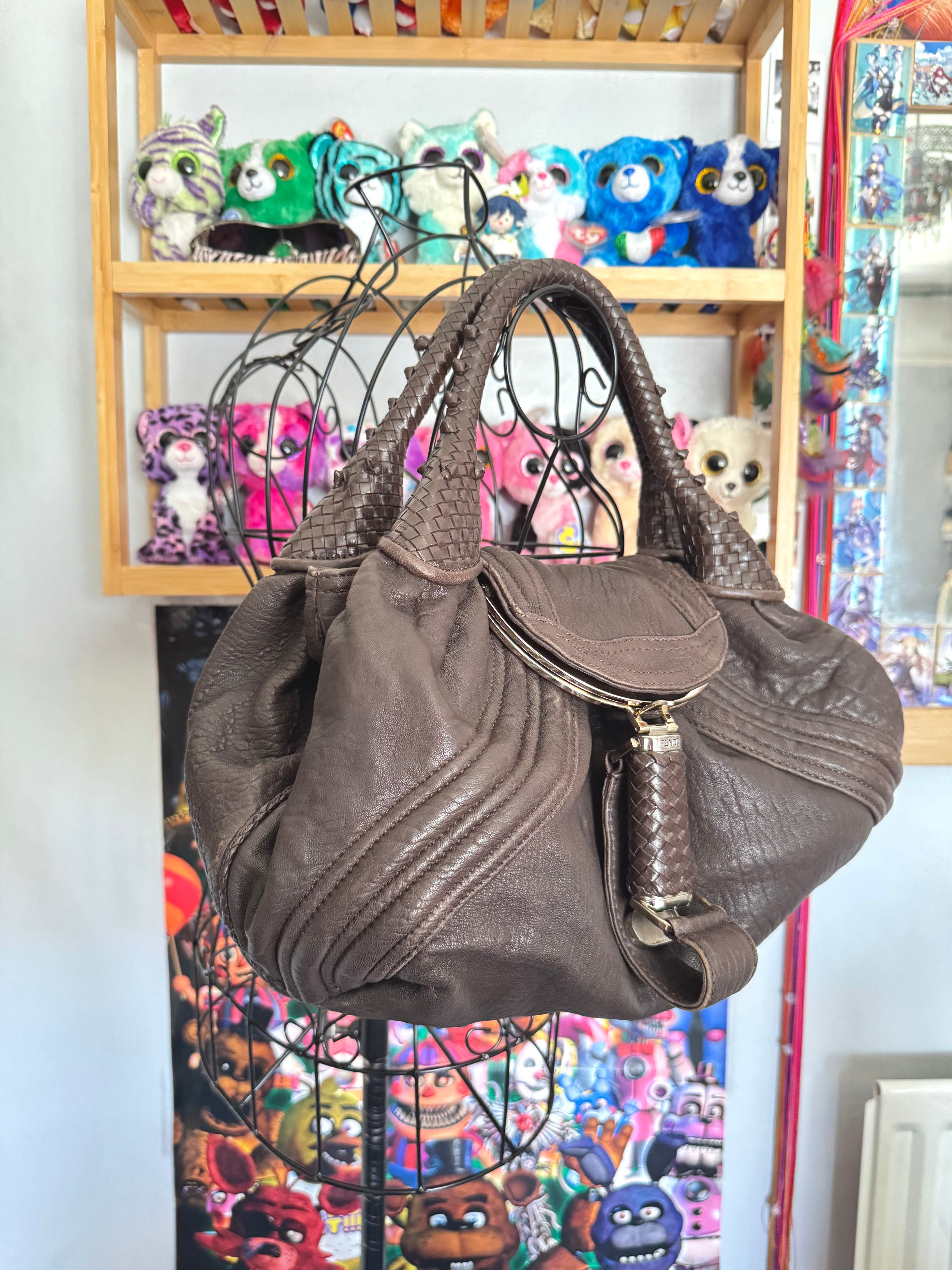 y2k vintage 2005 brown nappa calfskin leather boho slouchy Fendi Spy bag