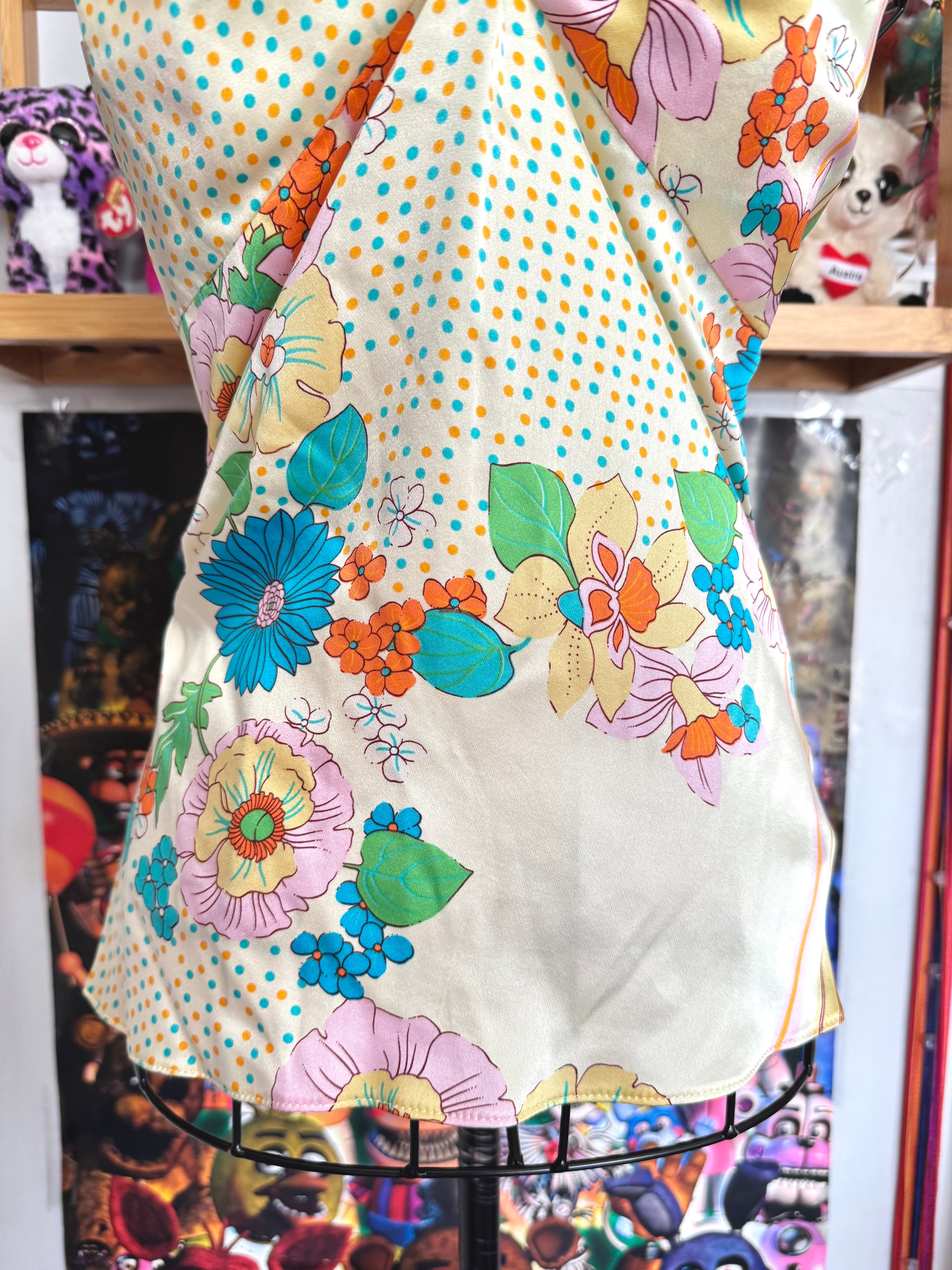 y2k vintage fitted silk floral ruched halterneck cami top