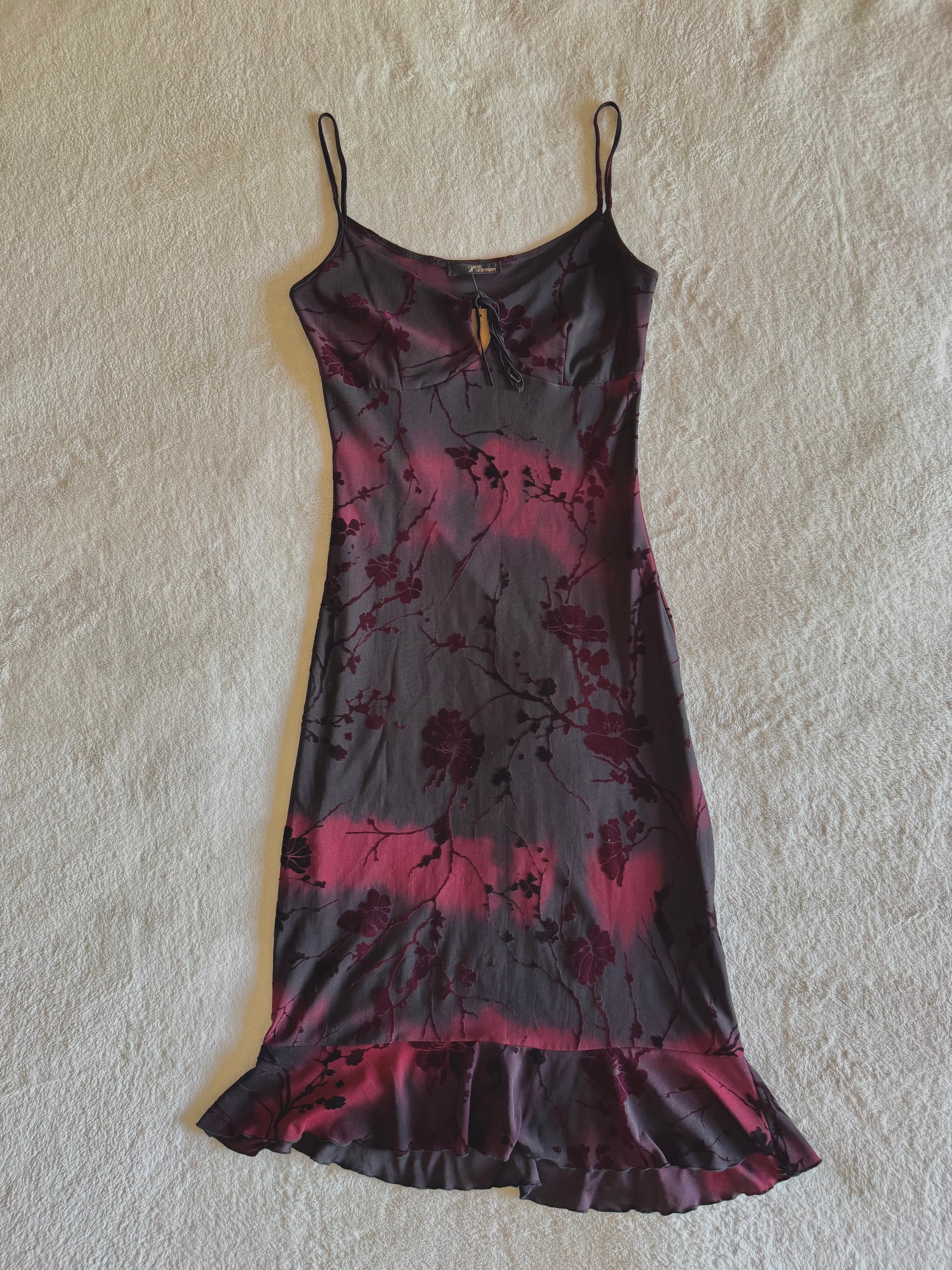y2k vintage red and black velvet floral midi dress