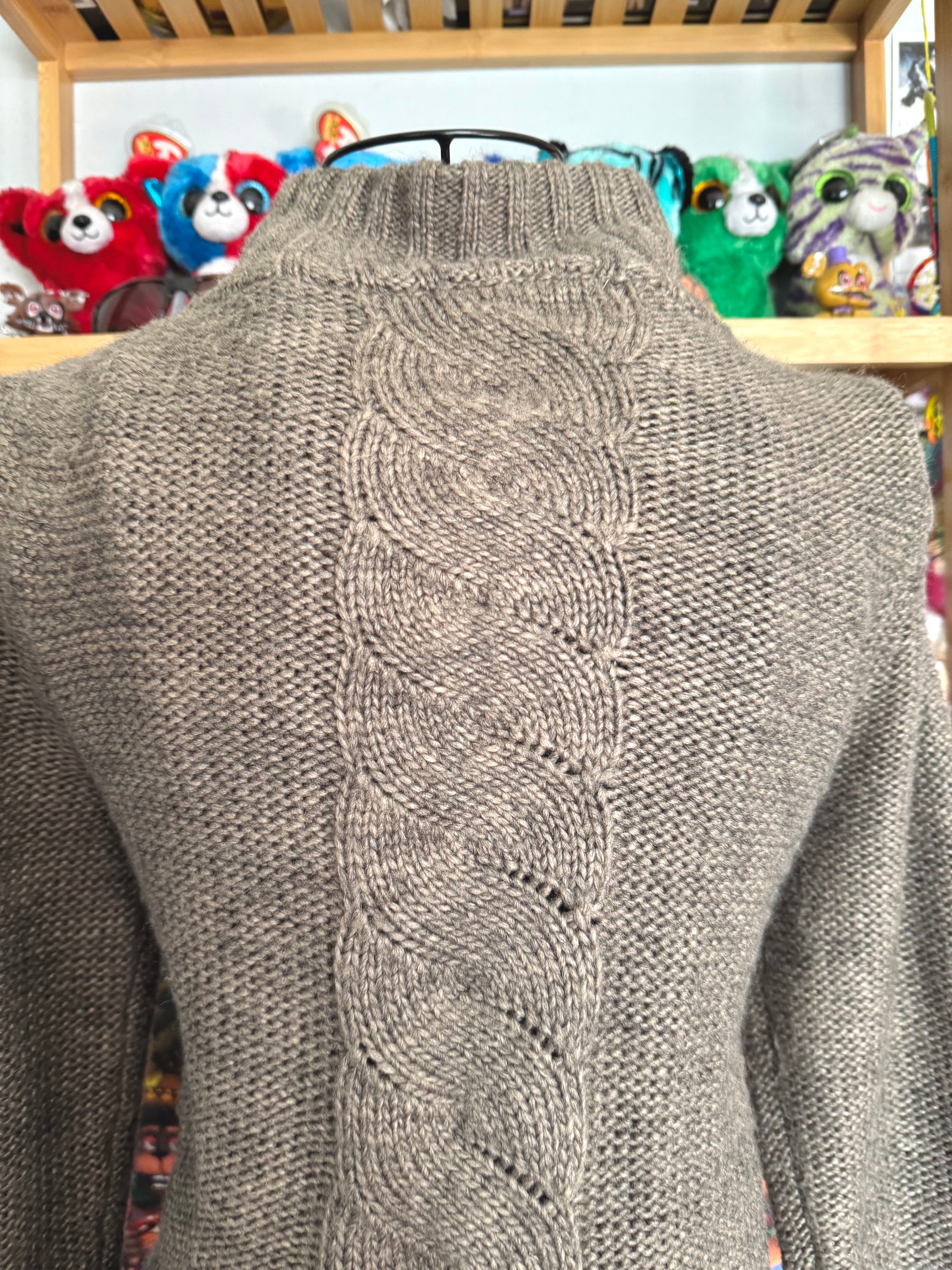 y2k vintage grey brown babydoll chunky knitted button up cardigan