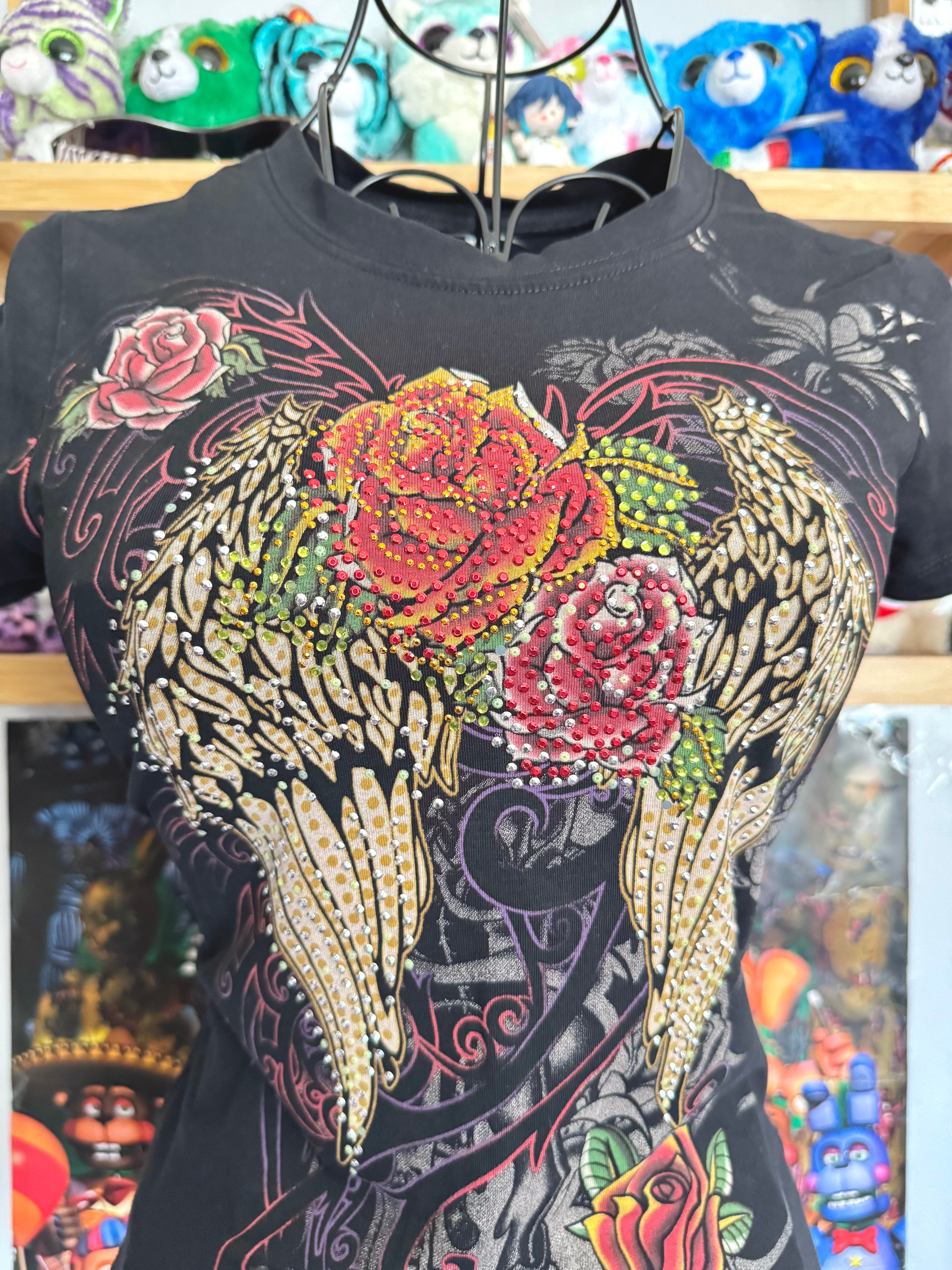 y2k vintage graphic rhinestone embellished baby tee grunge
