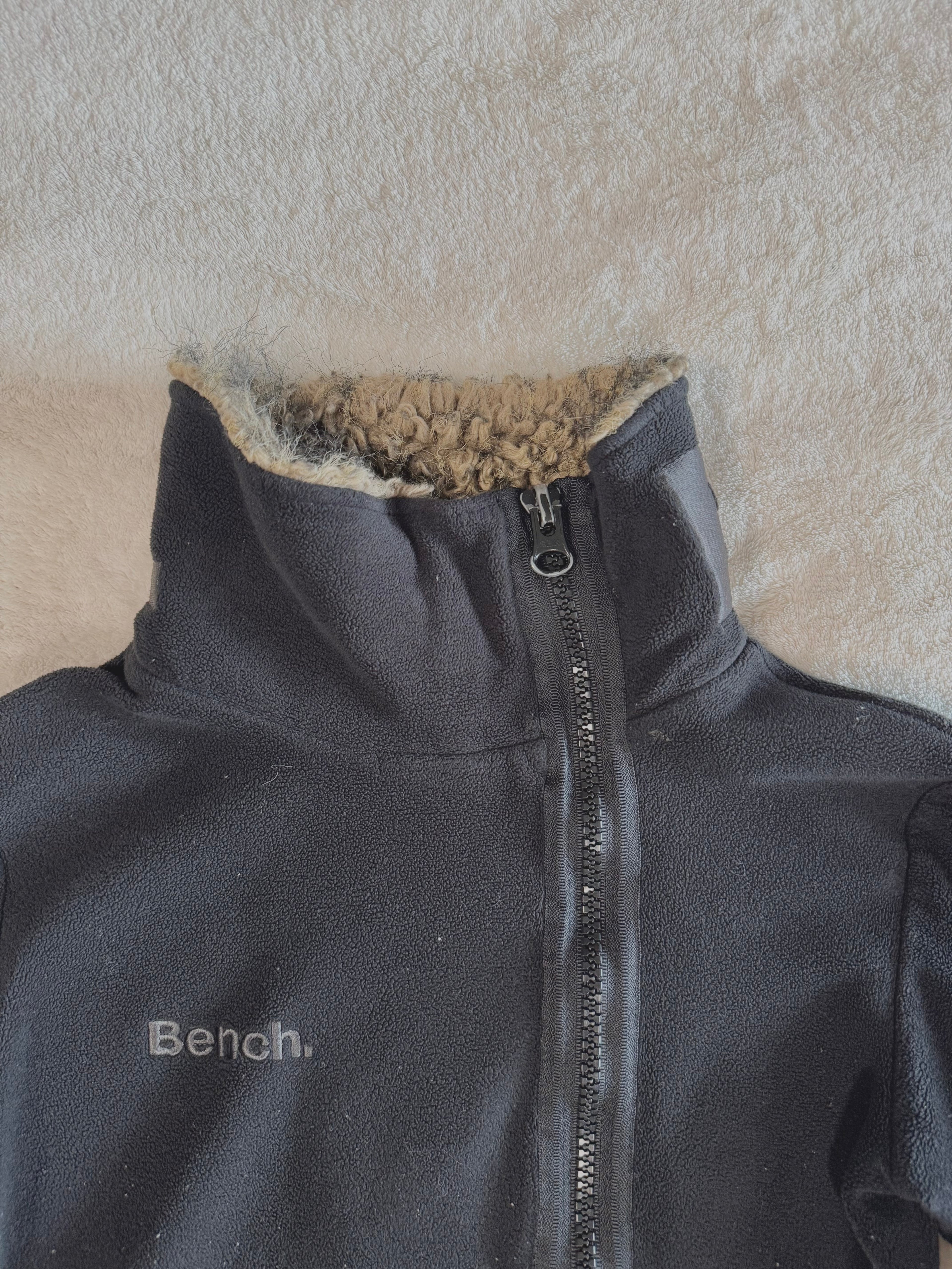 y2k vintage black asymmetrical zip up fluffy lined fleece jacket
