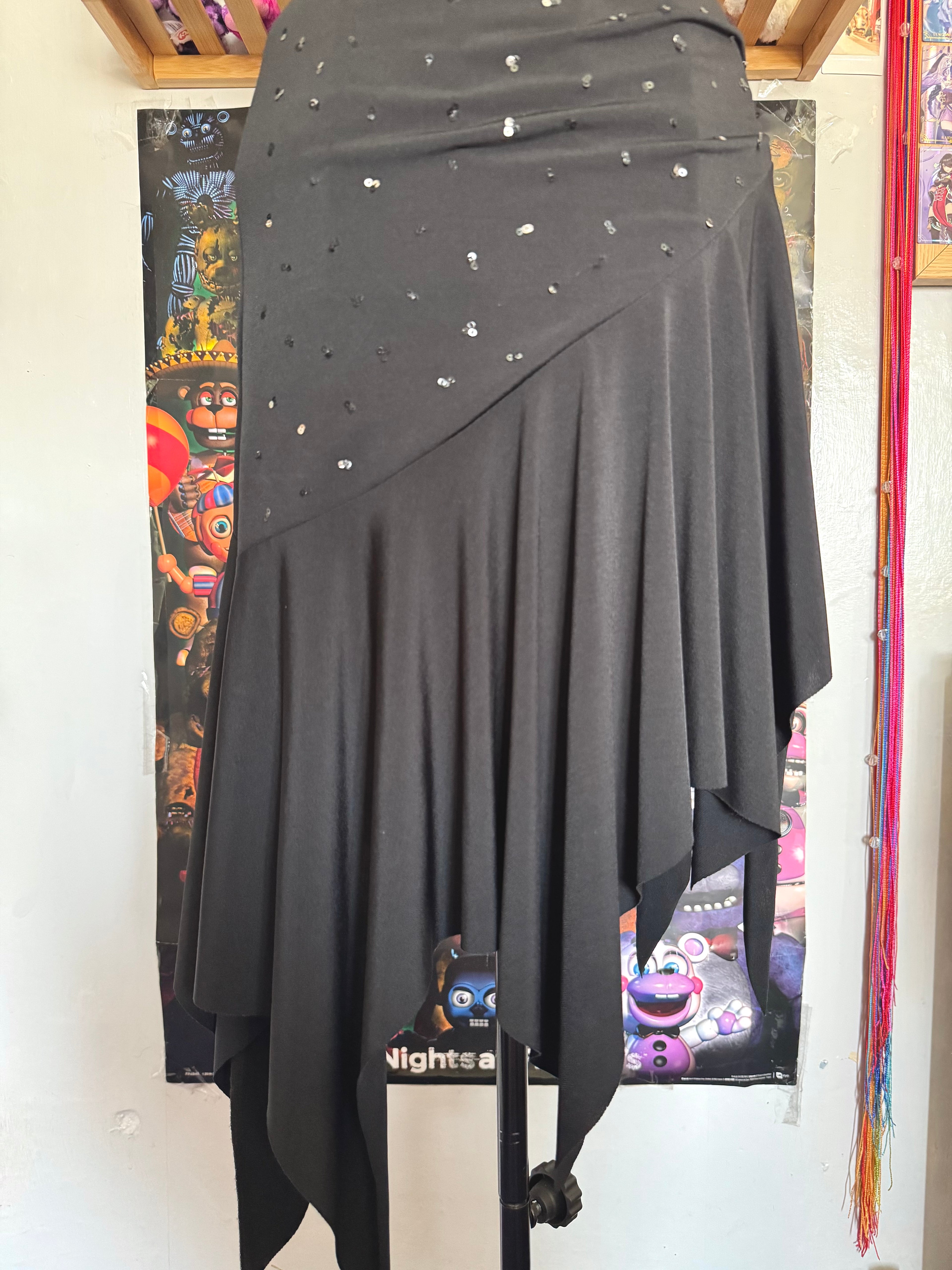 y2k vintage wrap style black rhinestone asymmetrical hem midi dress with ruching
