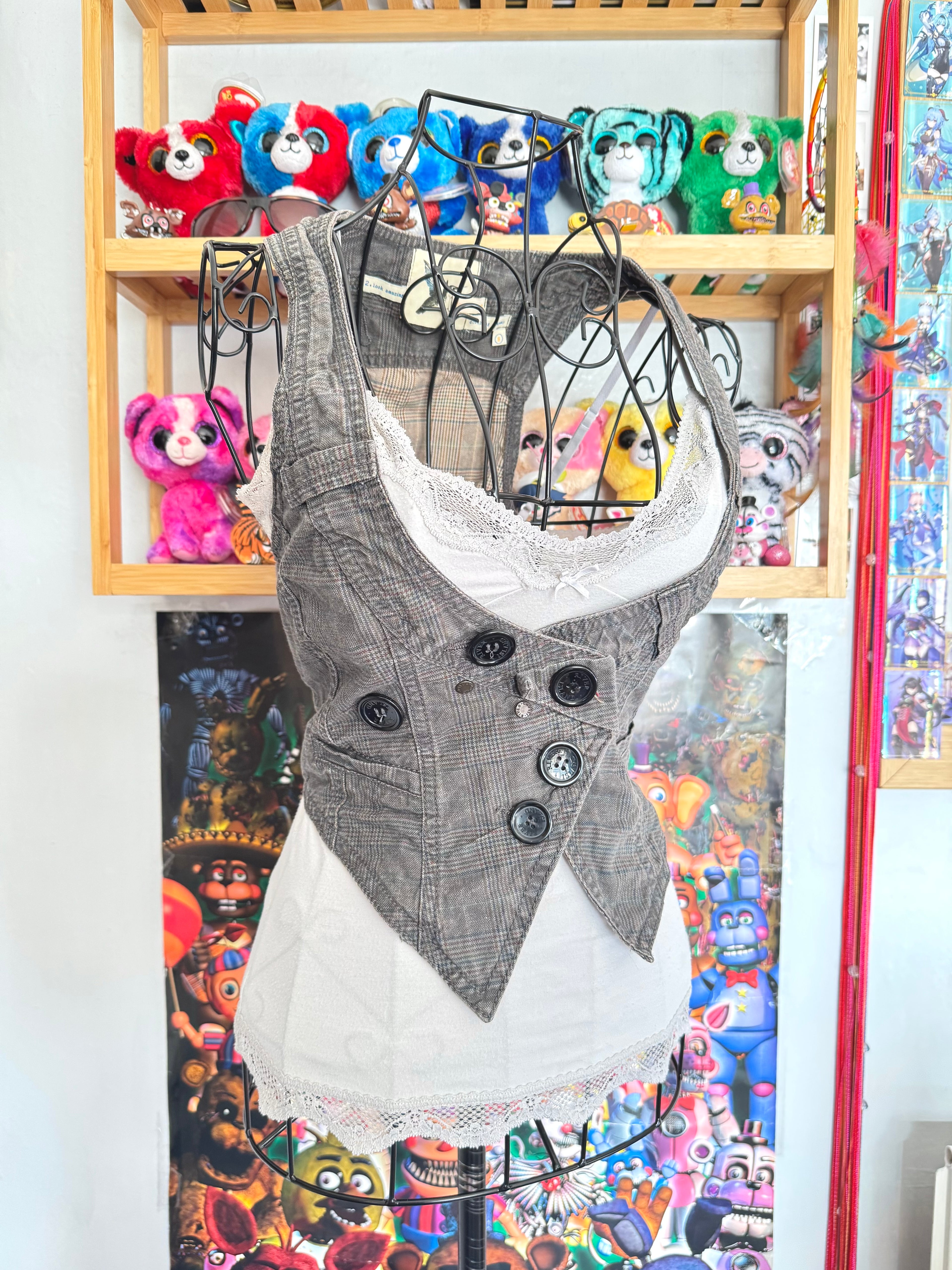y2k vintage grey button up sleeveless fitted waistcoat