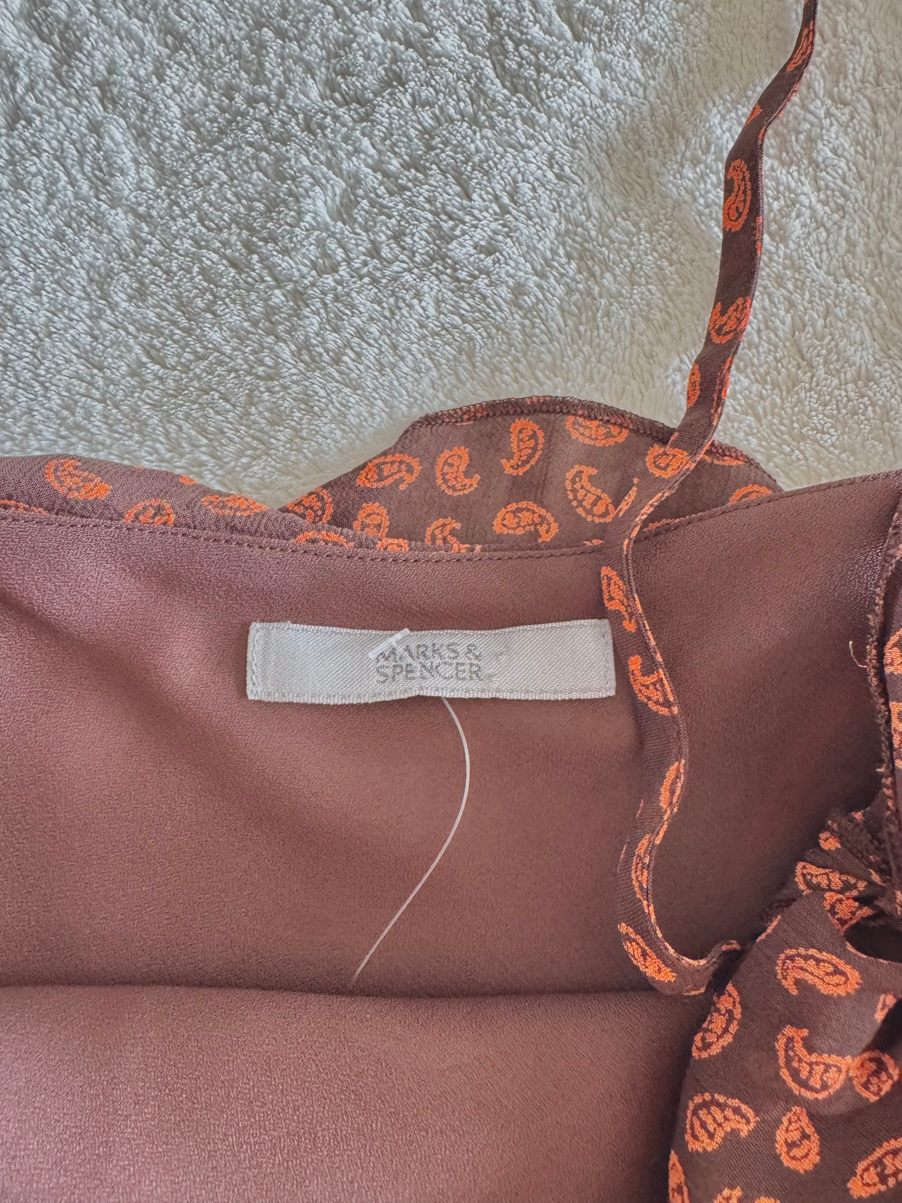 y2k vintage fitted brown and orange paisley print cami top