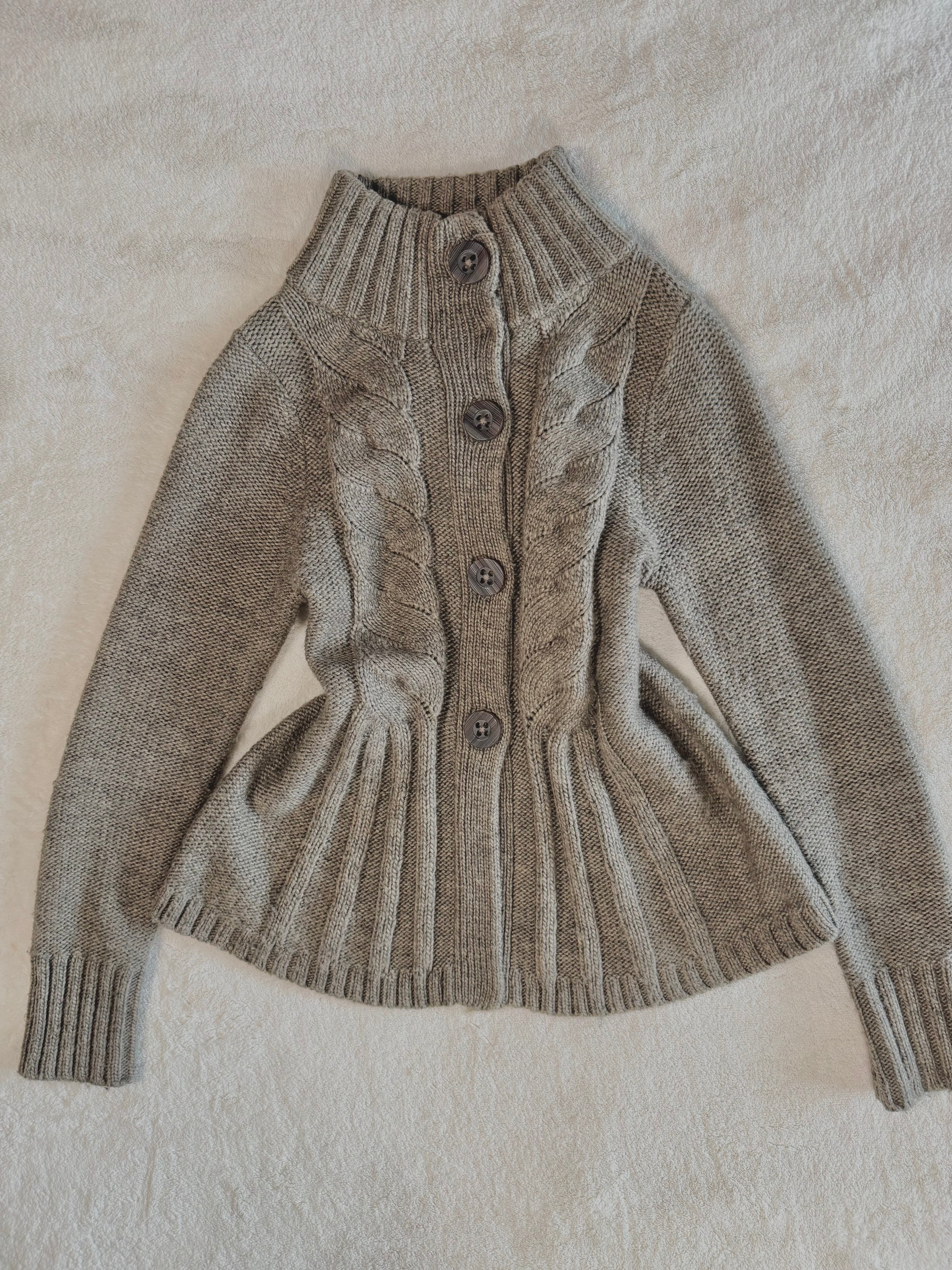 y2k vintage grey brown babydoll chunky knitted button up cardigan