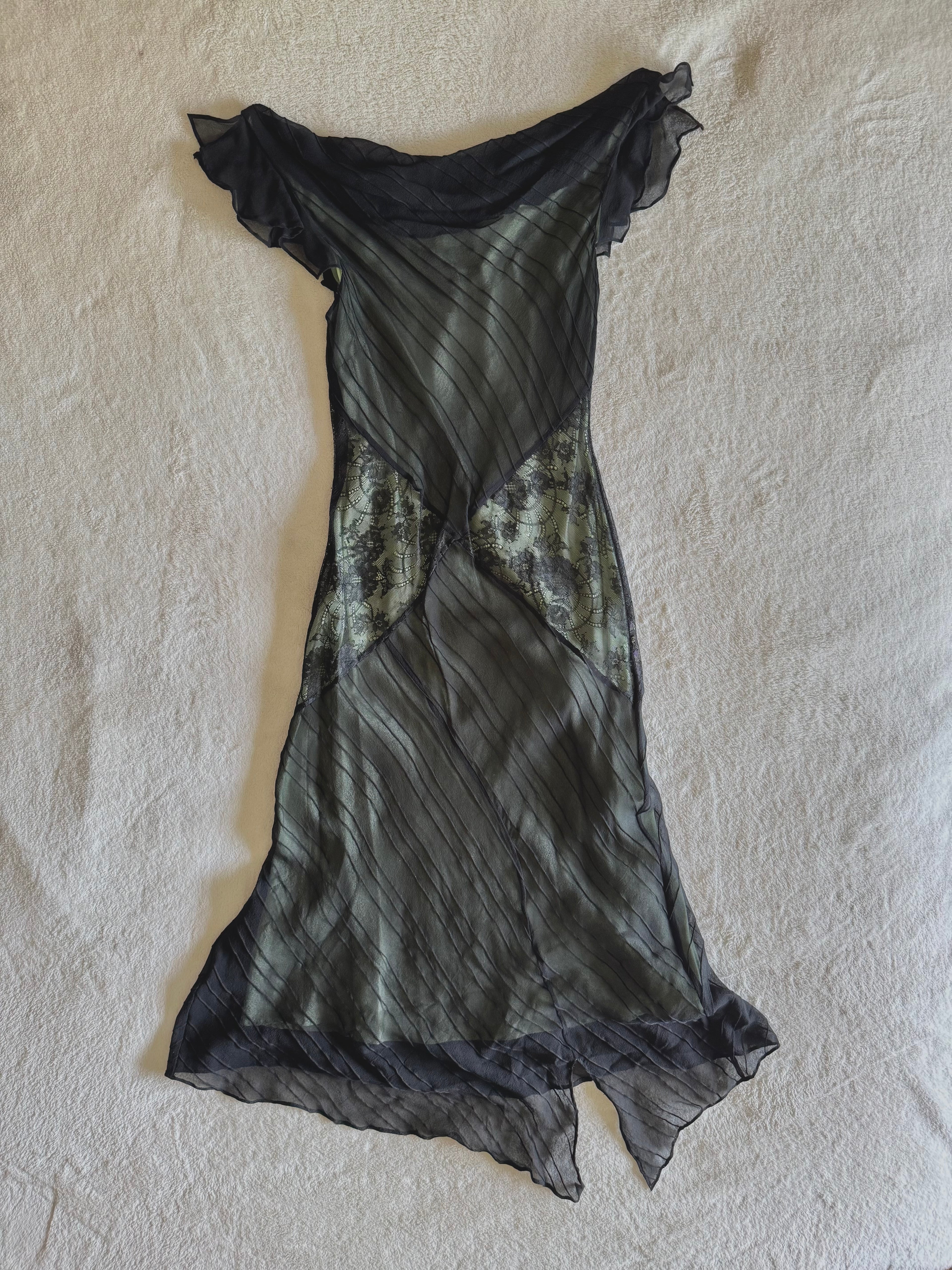 y2k vintage silk mint and black maxi length boat neck dress
