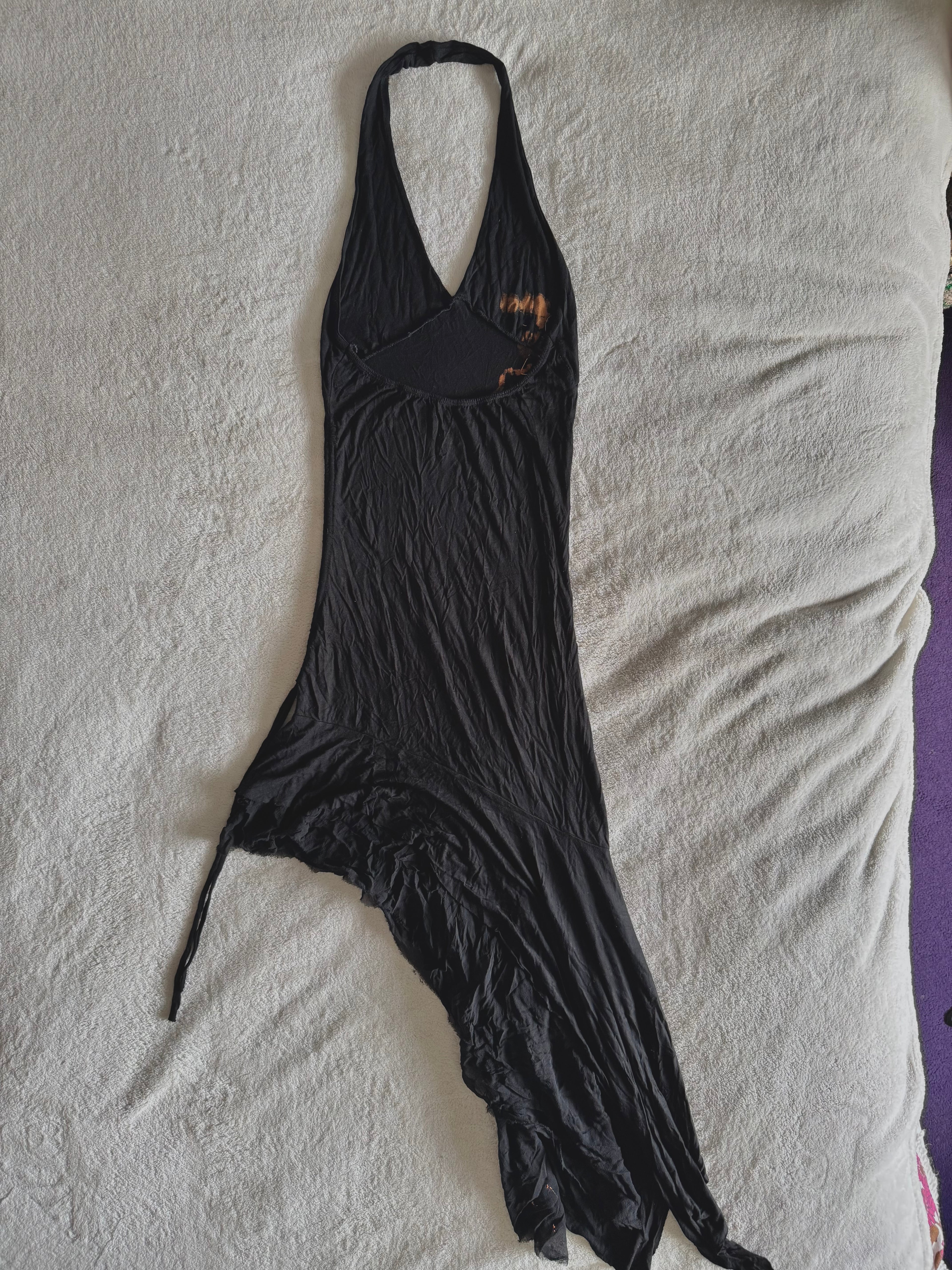 y2k vintage cotton and silk blend asymmetrical halterneck beaded dress