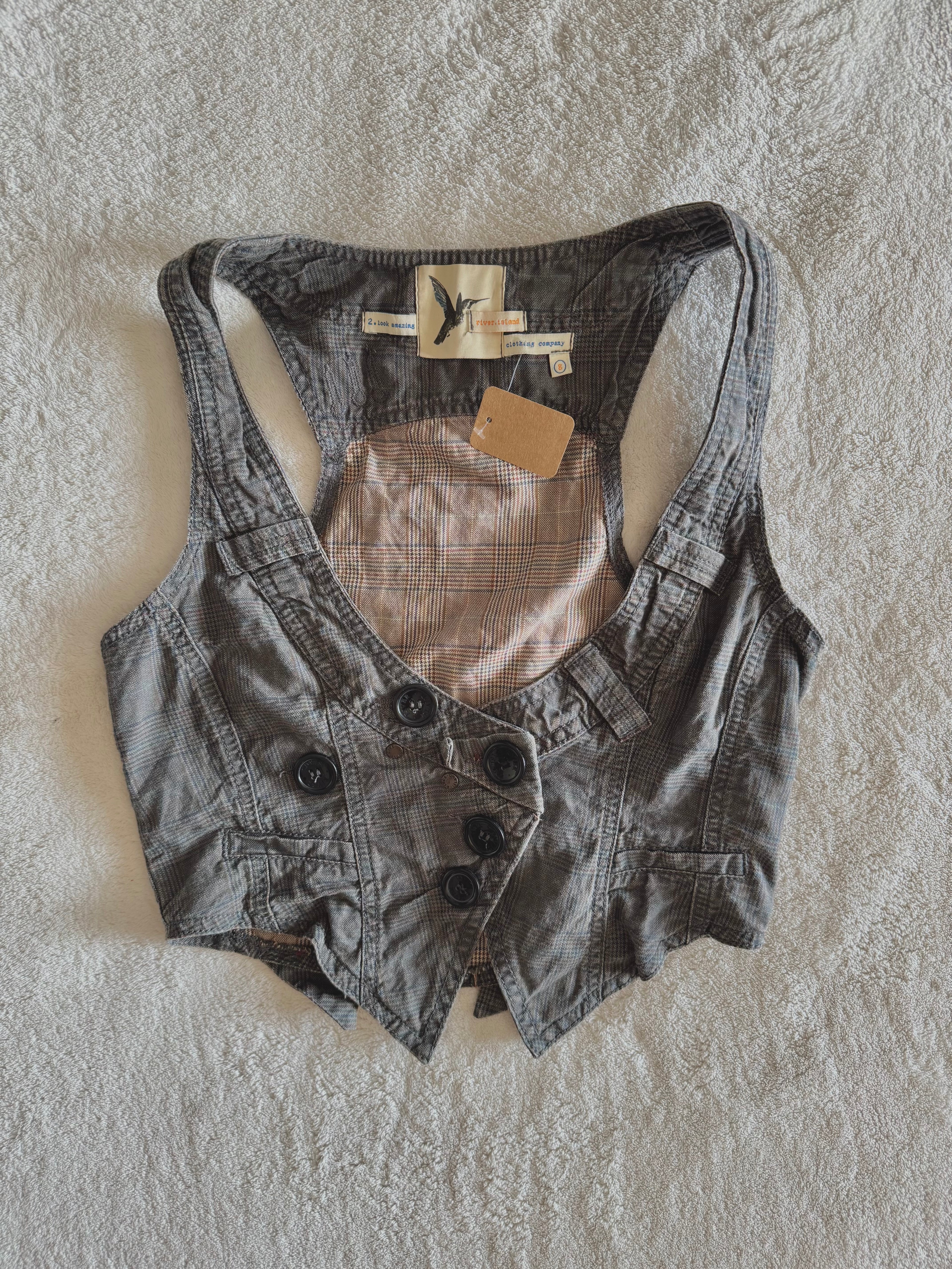 y2k vintage grey button up sleeveless fitted waistcoat