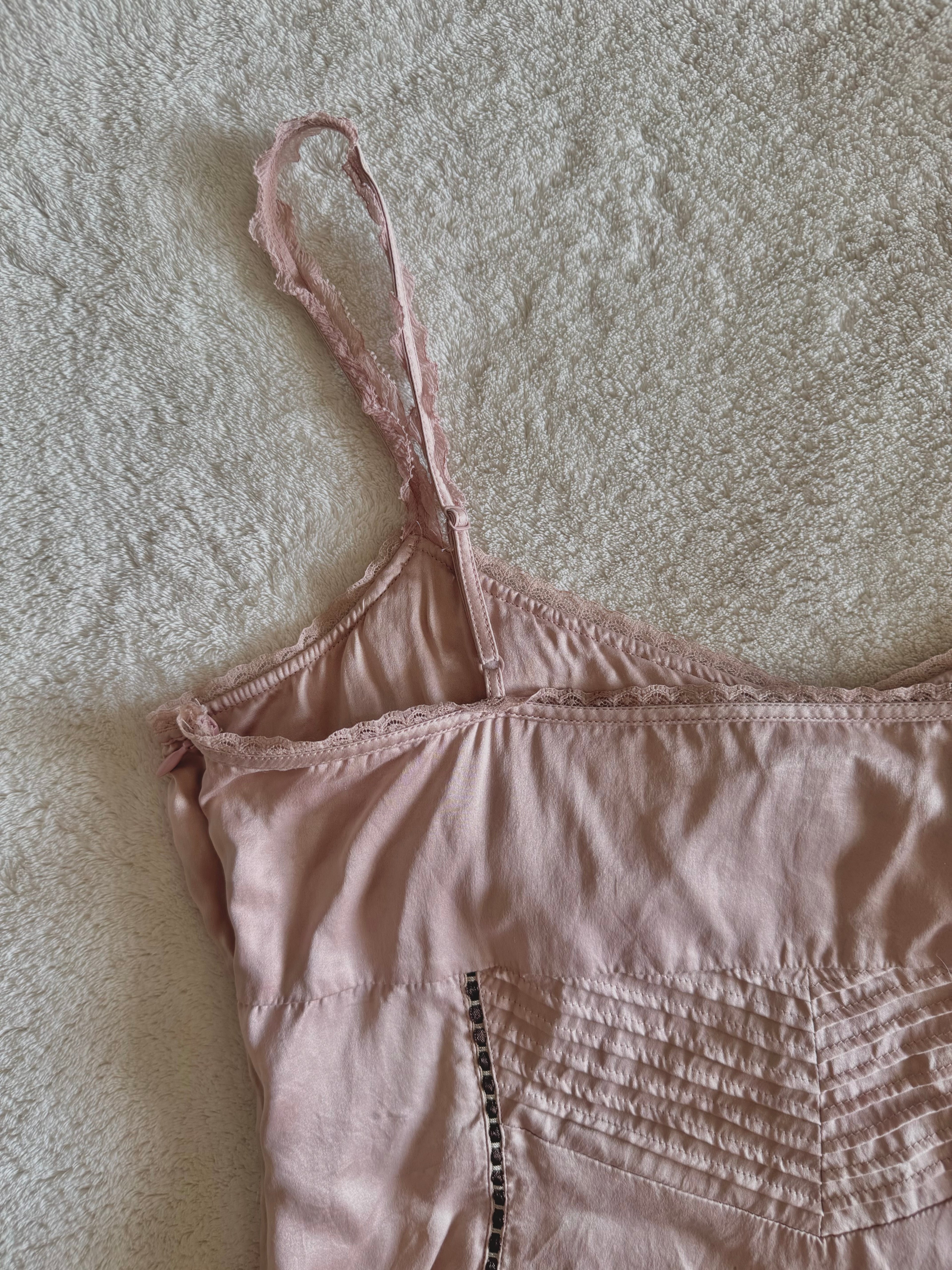 y2k vintage dusky pink silk cami top with 3D flowers embellished