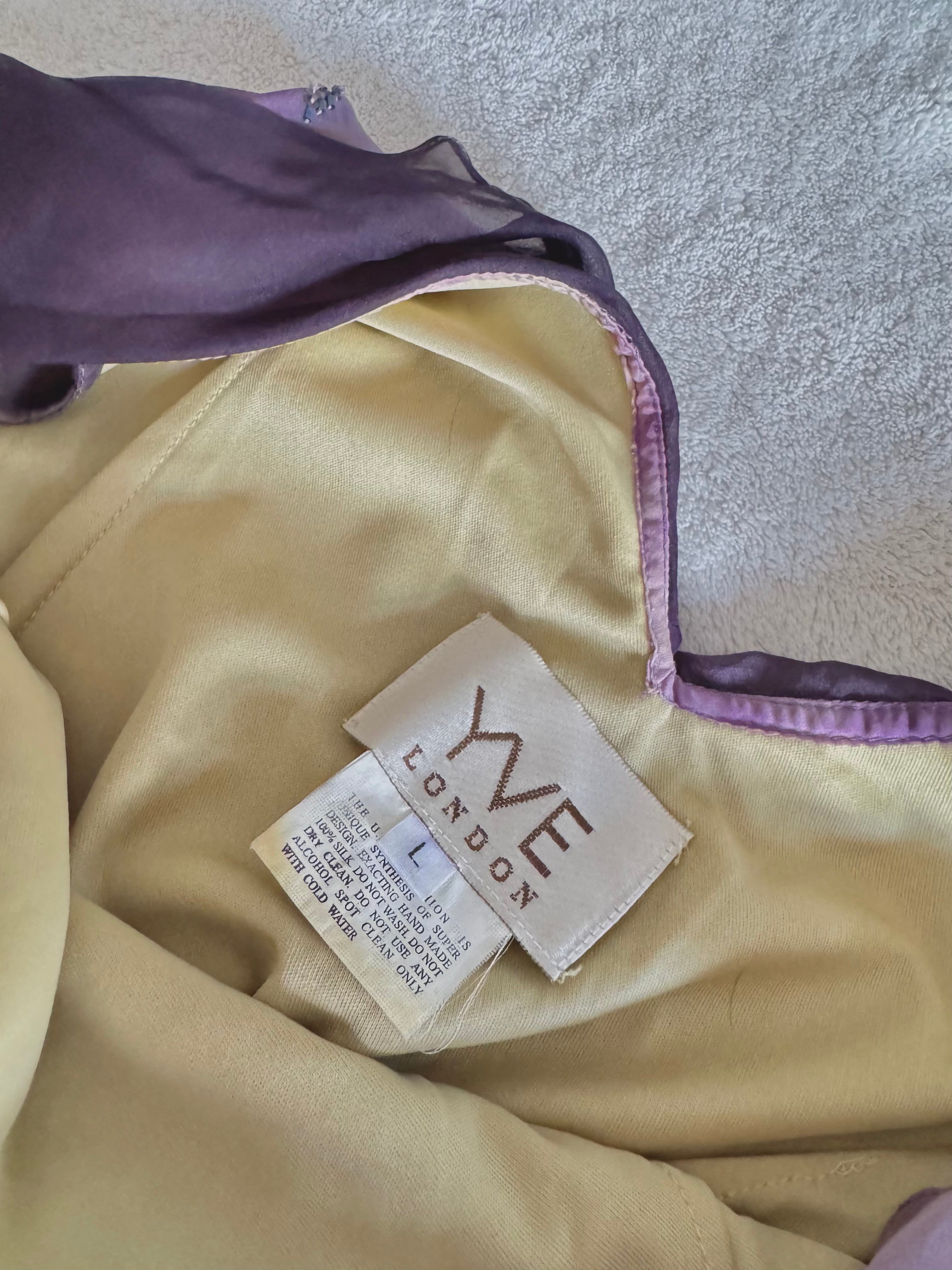 y2k vintage violet purple whimsical silk floral beaded hanky hem cowl neck maxi dress fairy