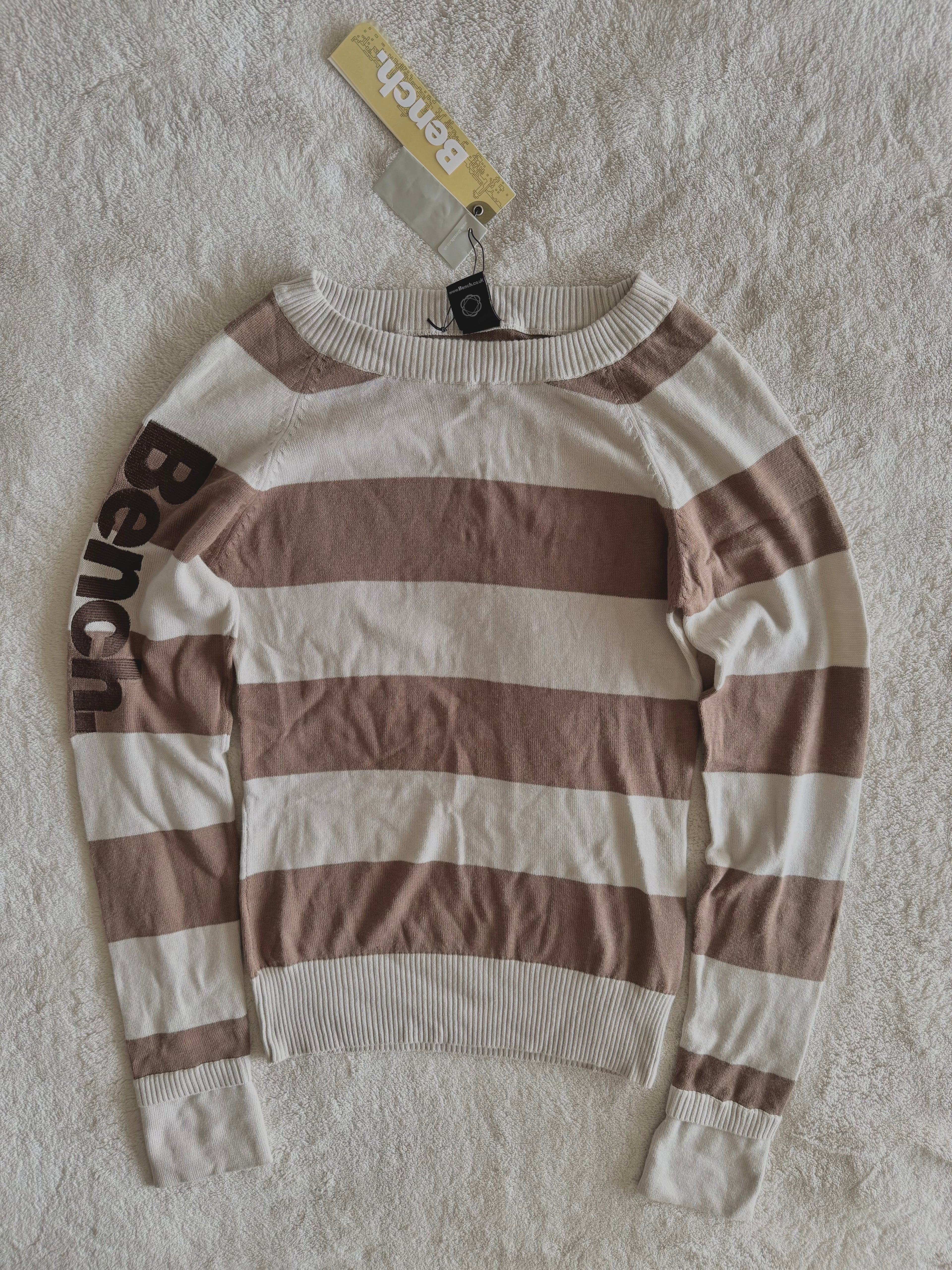 y2k vintage deadstock bnwt striped ribbed knit embroidered long sleeved top