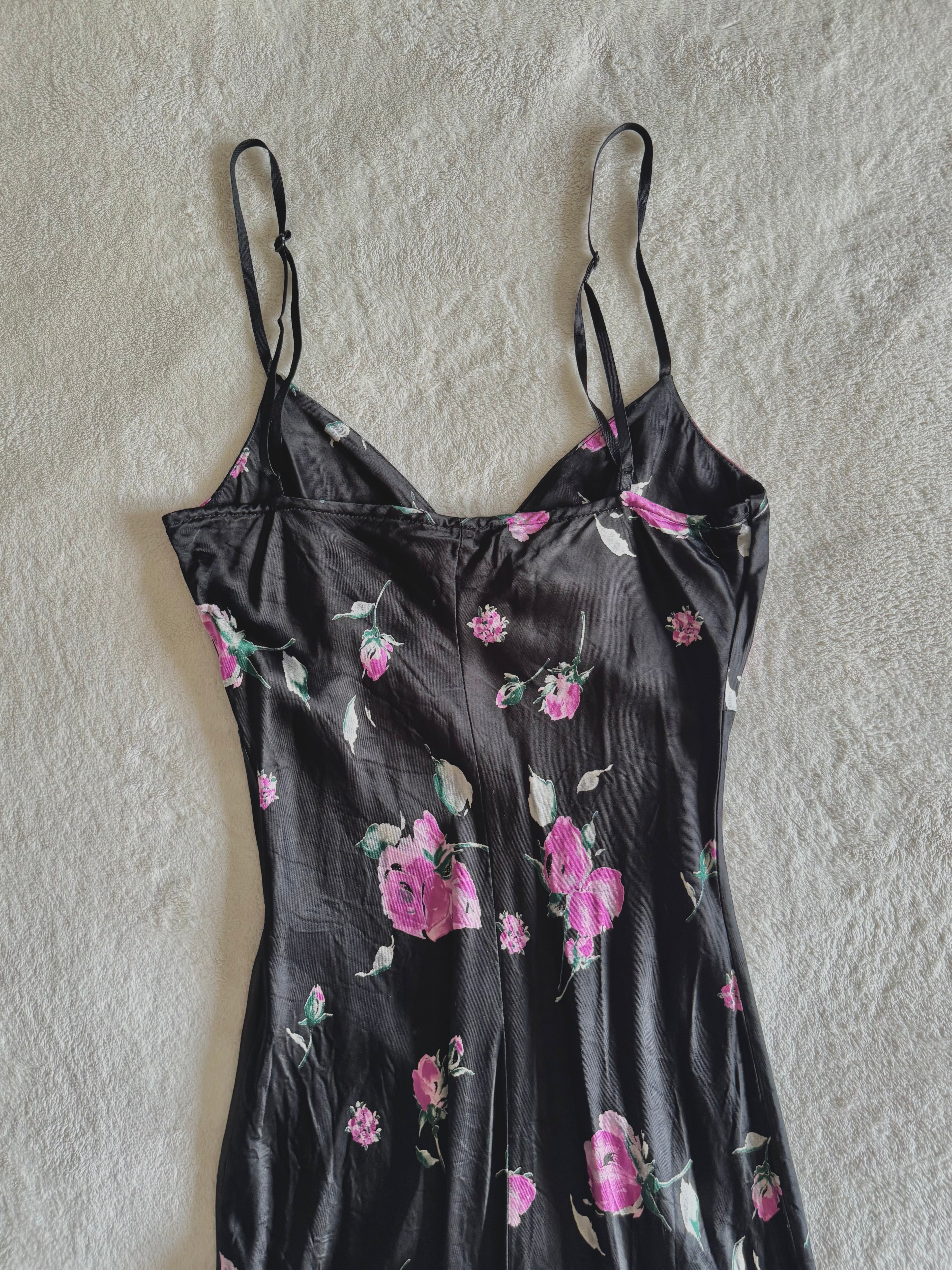 y2k vintage satin floral pattern asymmetric cut midi dress elegant
