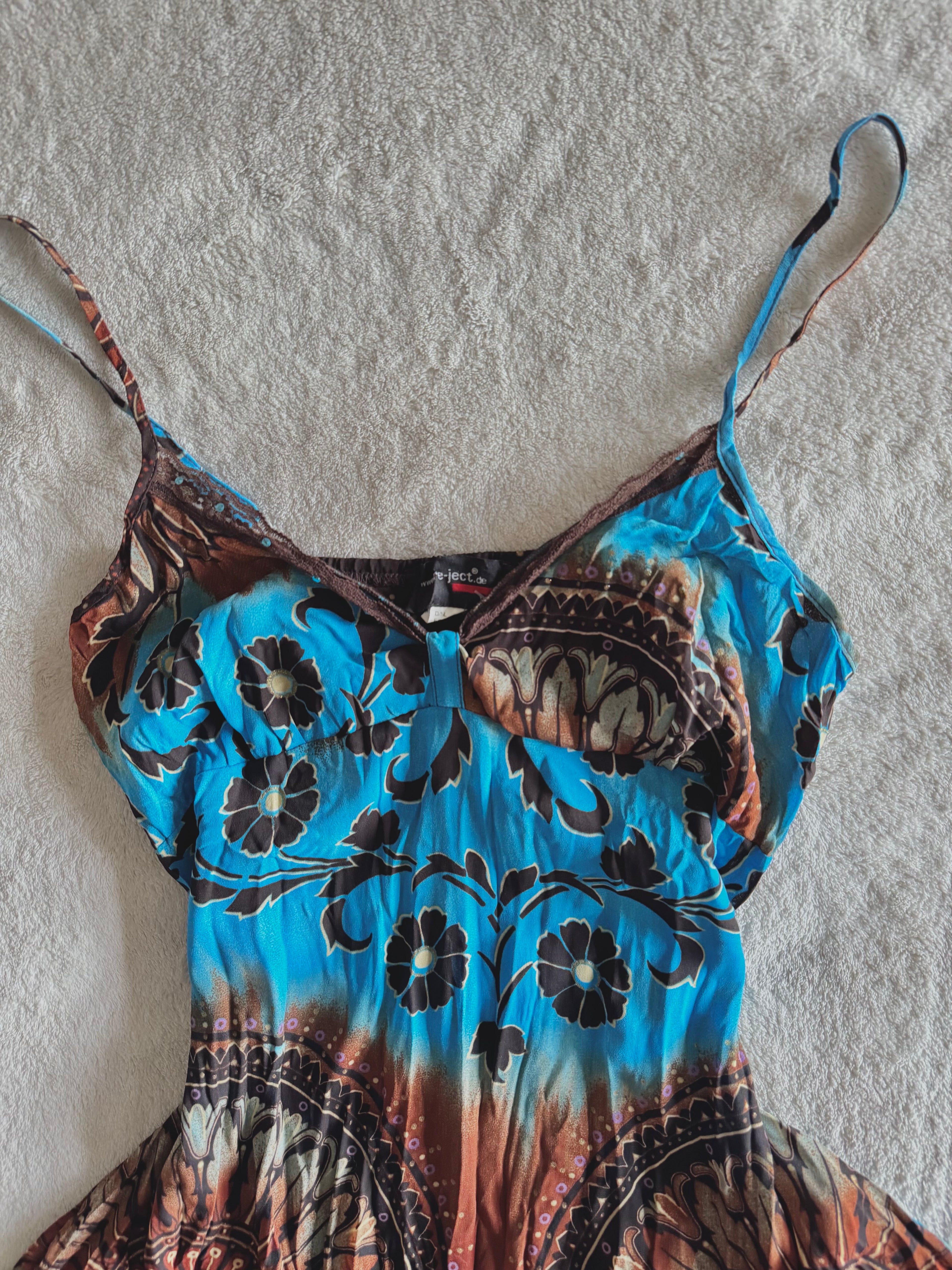 y2k vintage earthy blue and brown floral fitted cami top